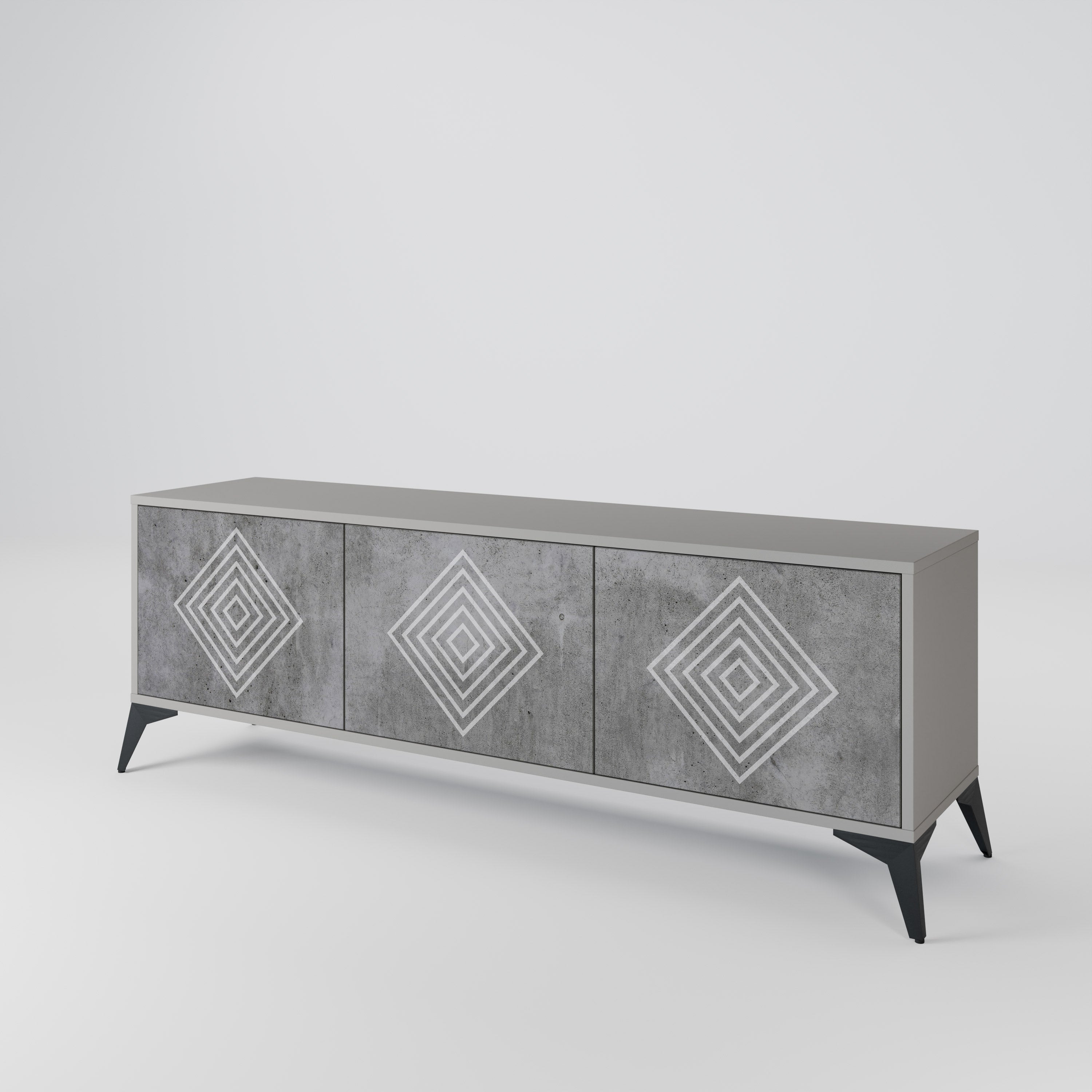 POLYGONAL ARTISTRY TV-Lowboard mit 3 Türen in Grau