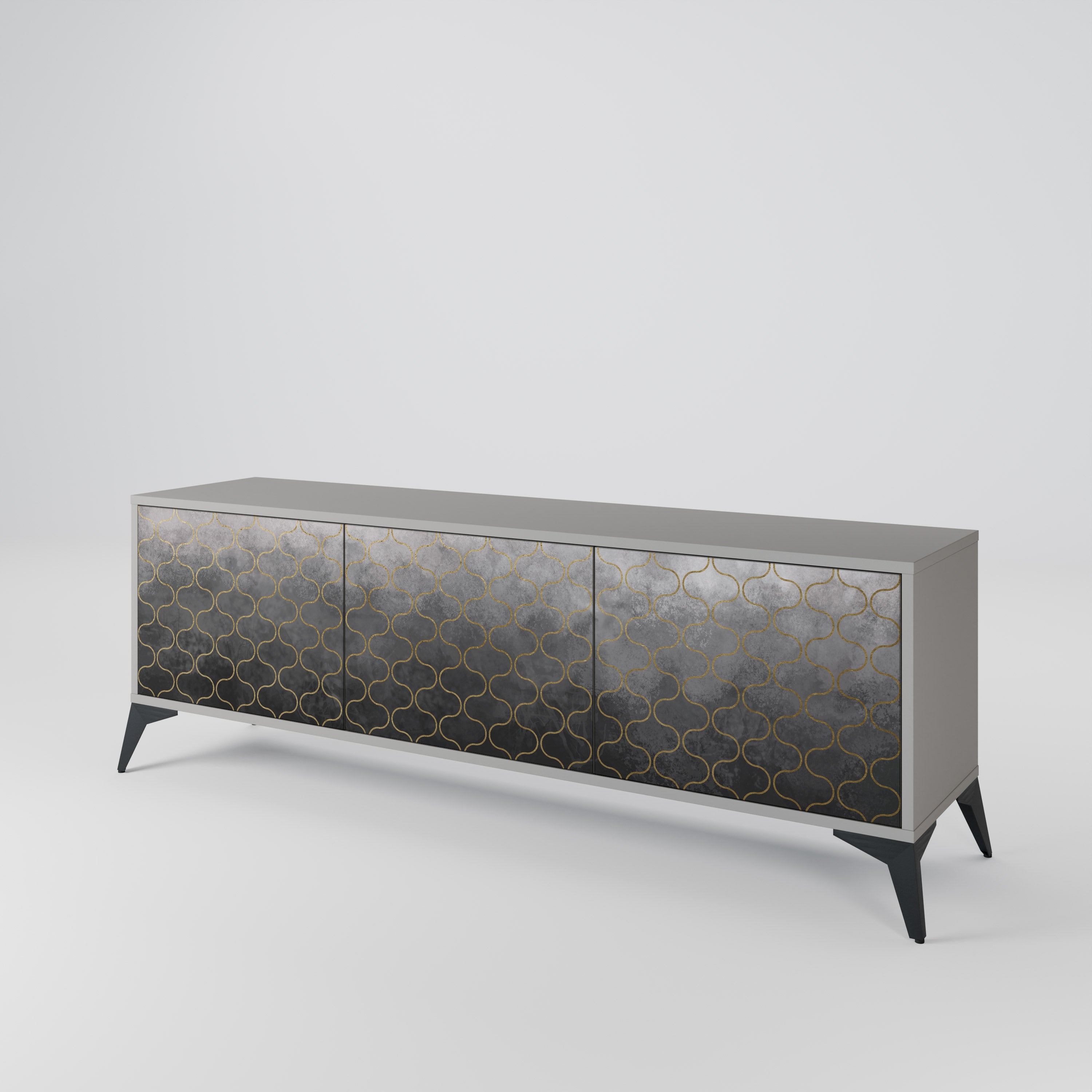 TESSELATED GRAYISH 3-Door TV Cabinet