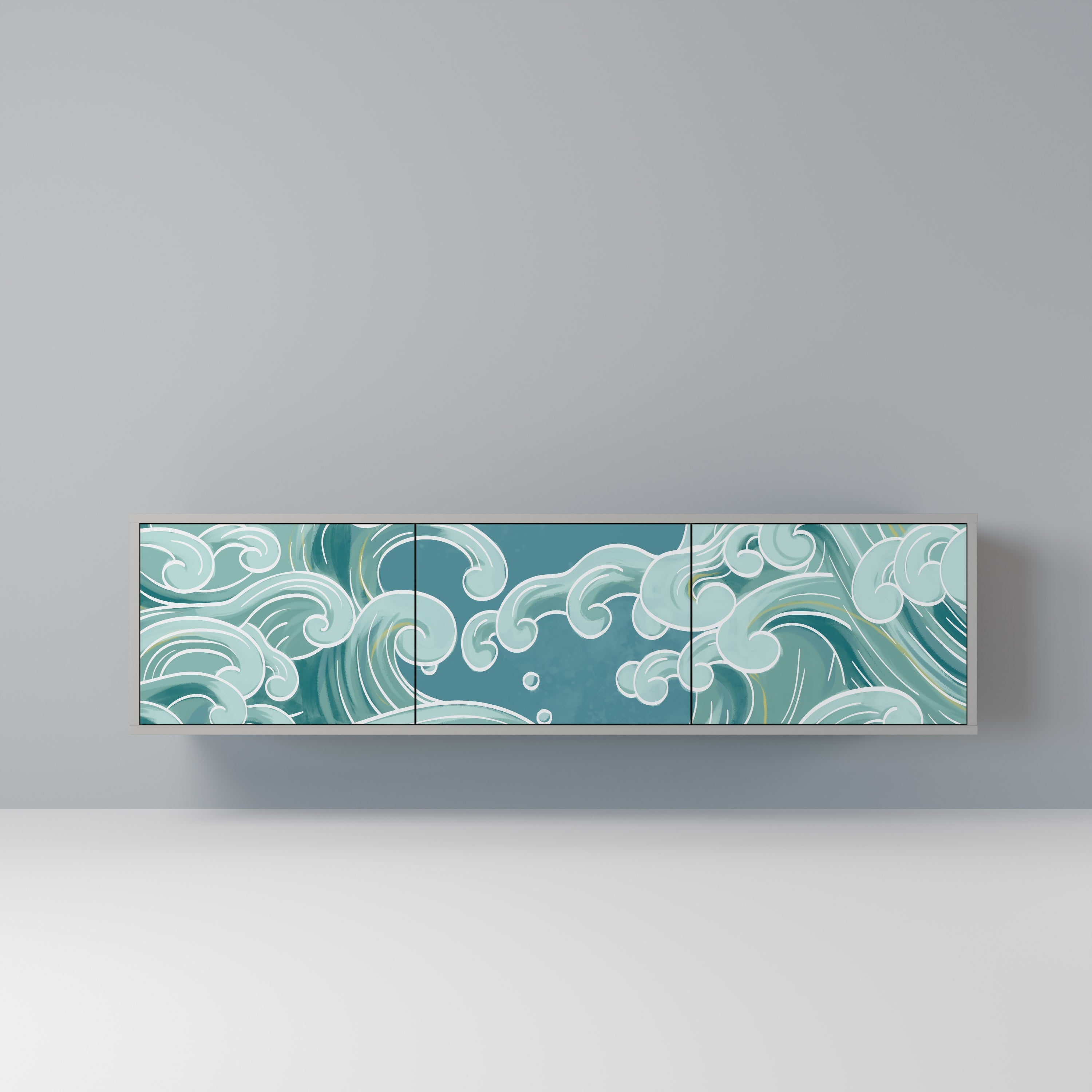 ASIAN SWAY 3-Door TV Stand in Grey Finish