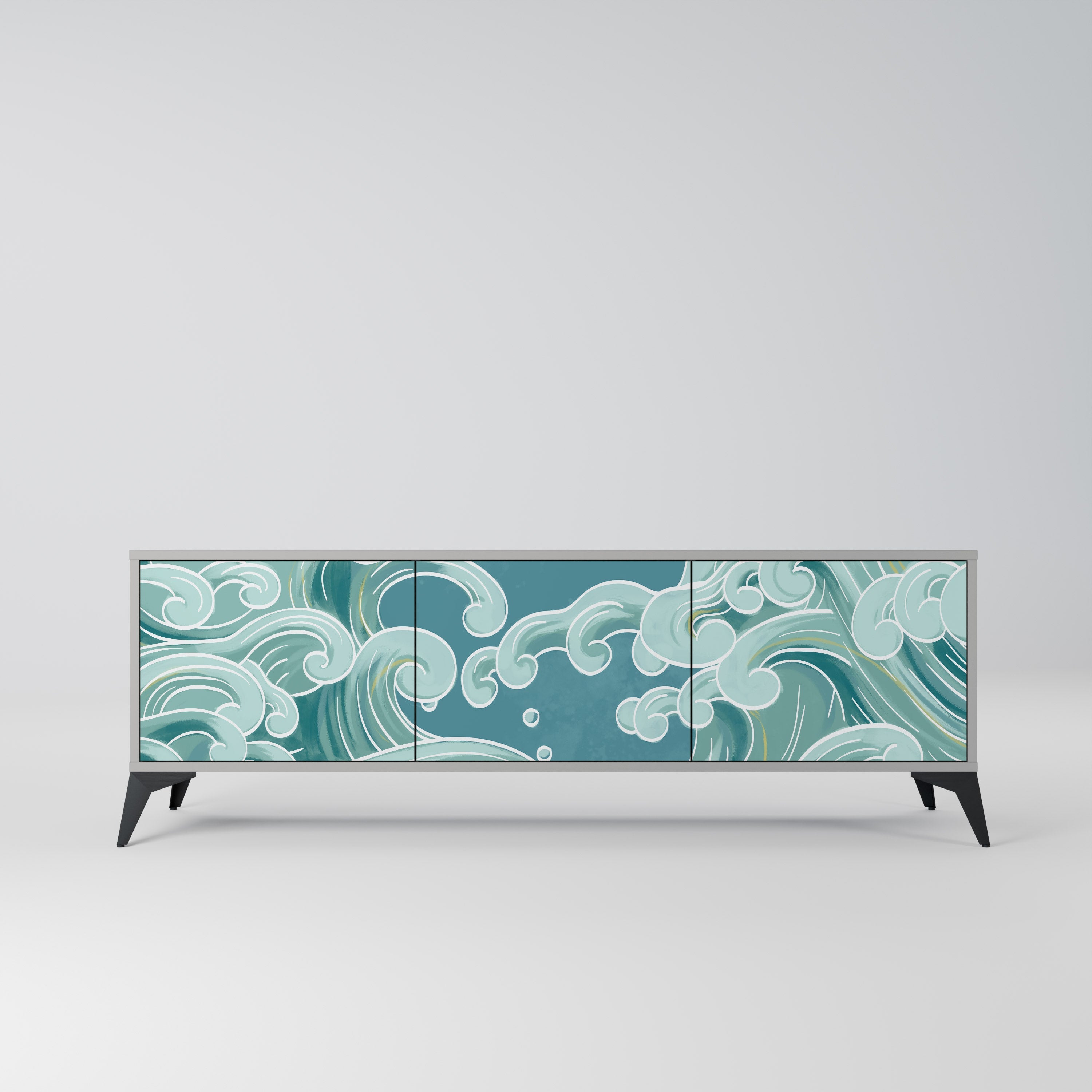 ASIAN SWAY 3-Door TV Stand in Grey Finish