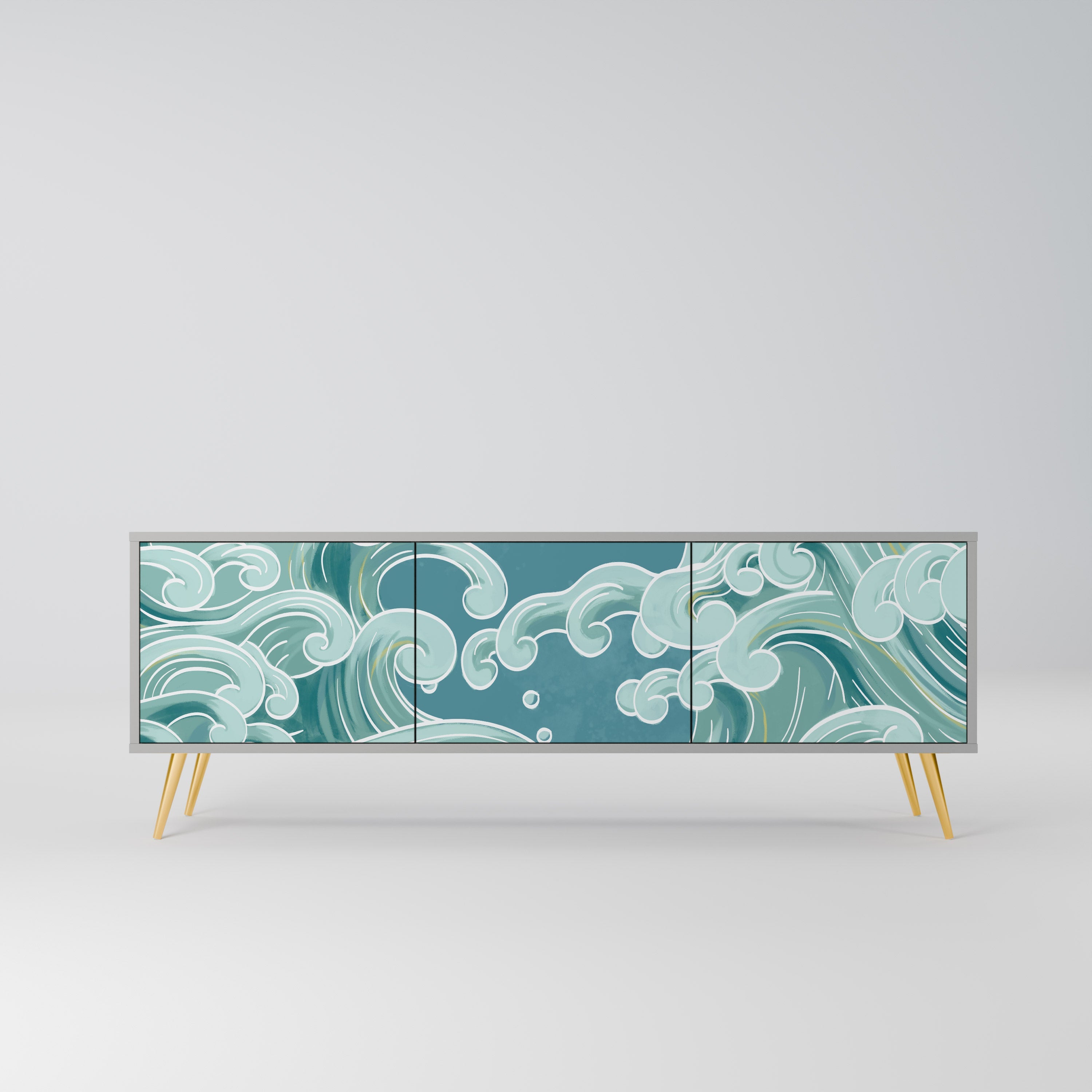 ASIAN SWAY 3-Door TV Stand in Grey Finish