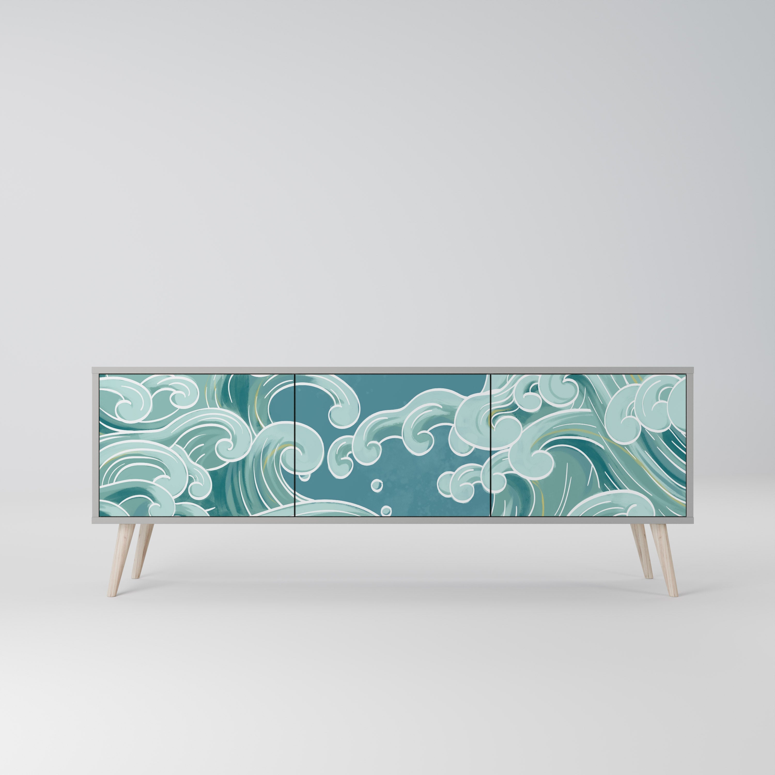 ASIAN SWAY 3-Door TV Stand in Grey Finish