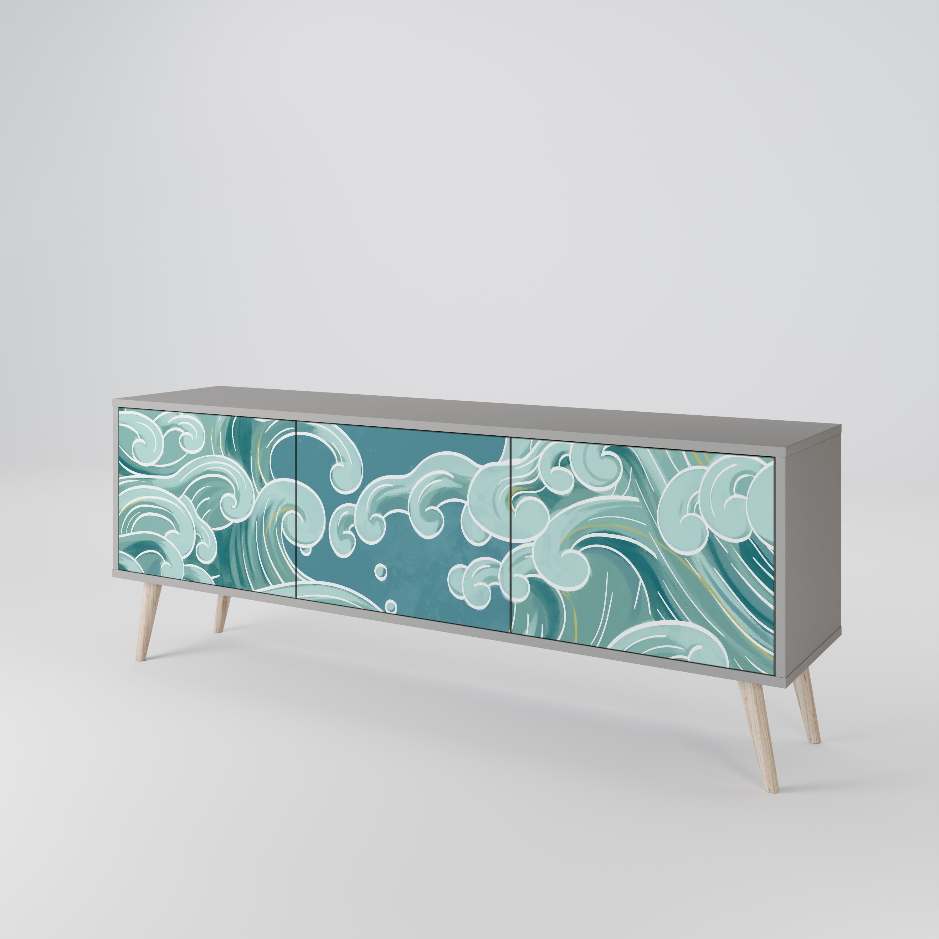 ASIAN SWAY 3-Door TV Stand in Grey Finish