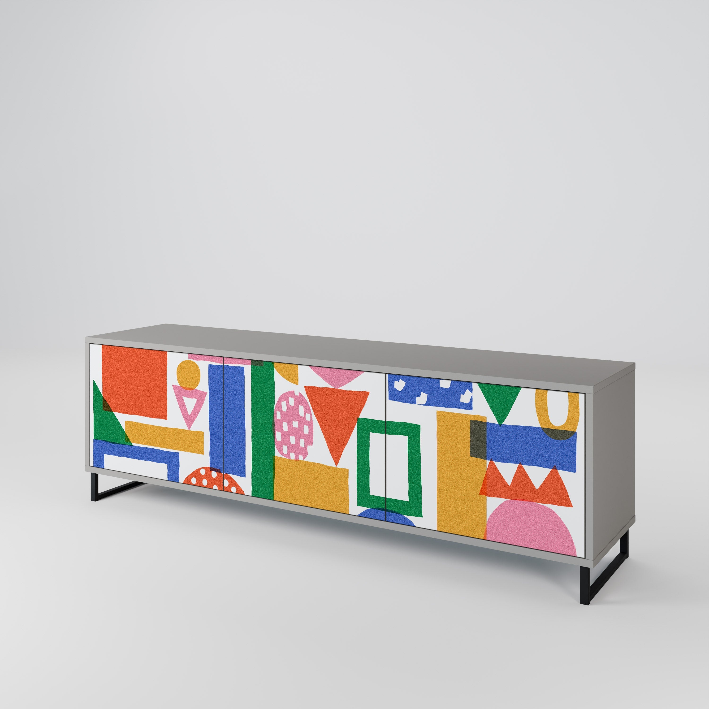 GEOMETRIC GLIMMER 3-Door TV Stand in Grey Finish