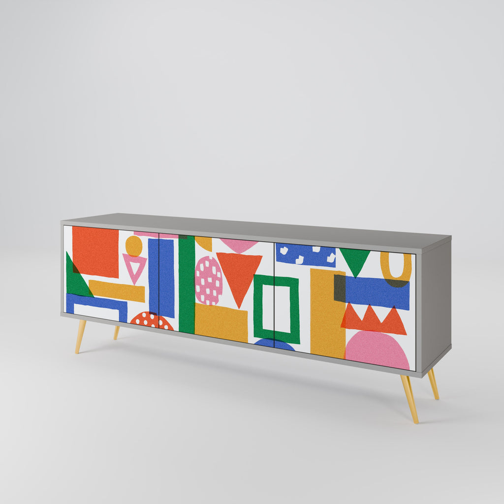 GEOMETRIC GLIMMER 3-Door TV Stand in Grey Finish