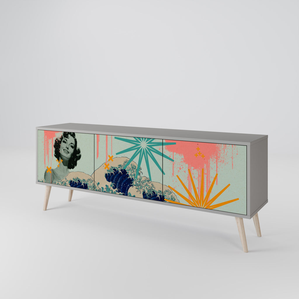 KANAGAWA BEAUTY TV-Lowboard mit 3 Türen in Grau