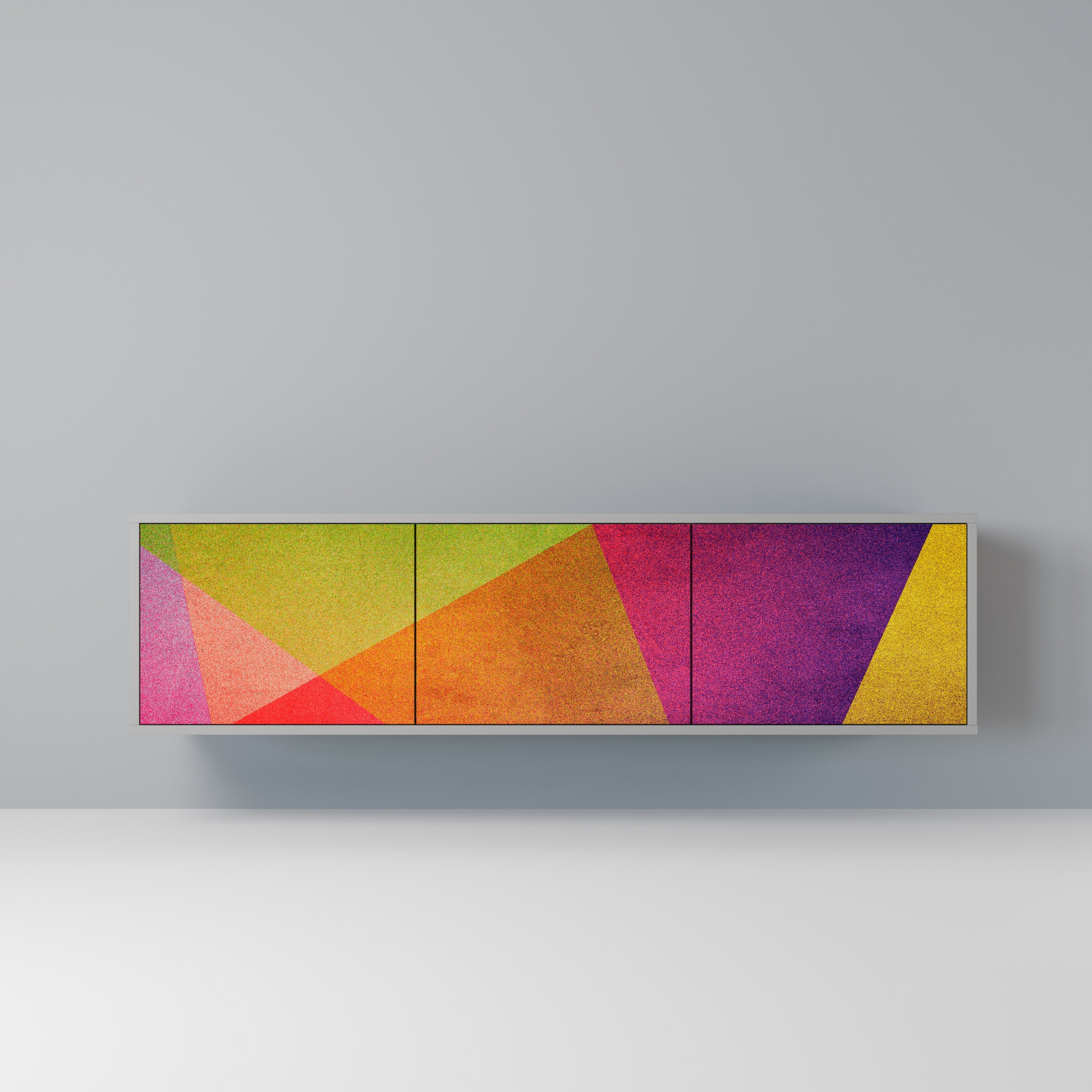 VIVID GEOMETRY 3-Door TV Stand in Grey Finish