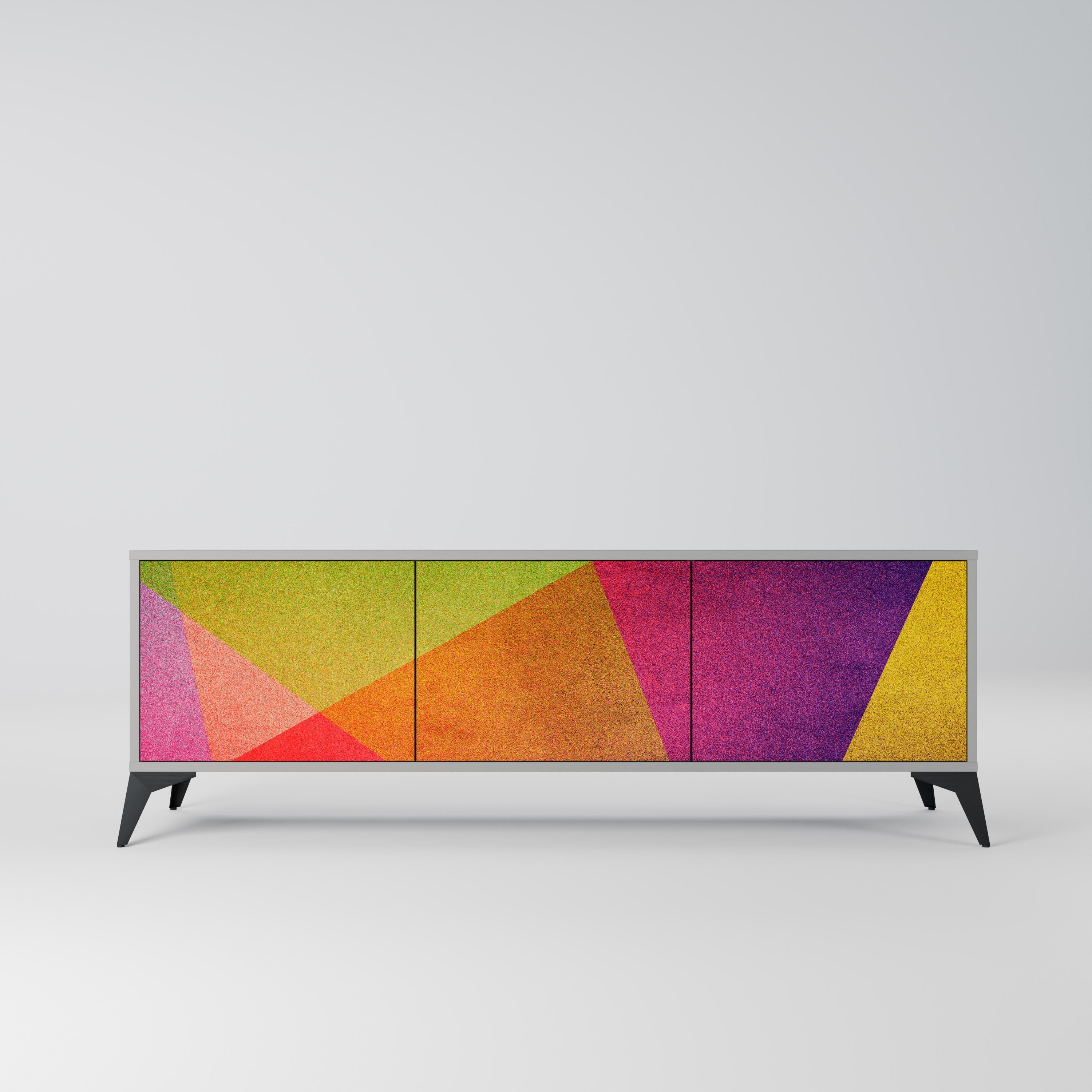 VIVID GEOMETRY 3-Door TV Stand in Grey Finish