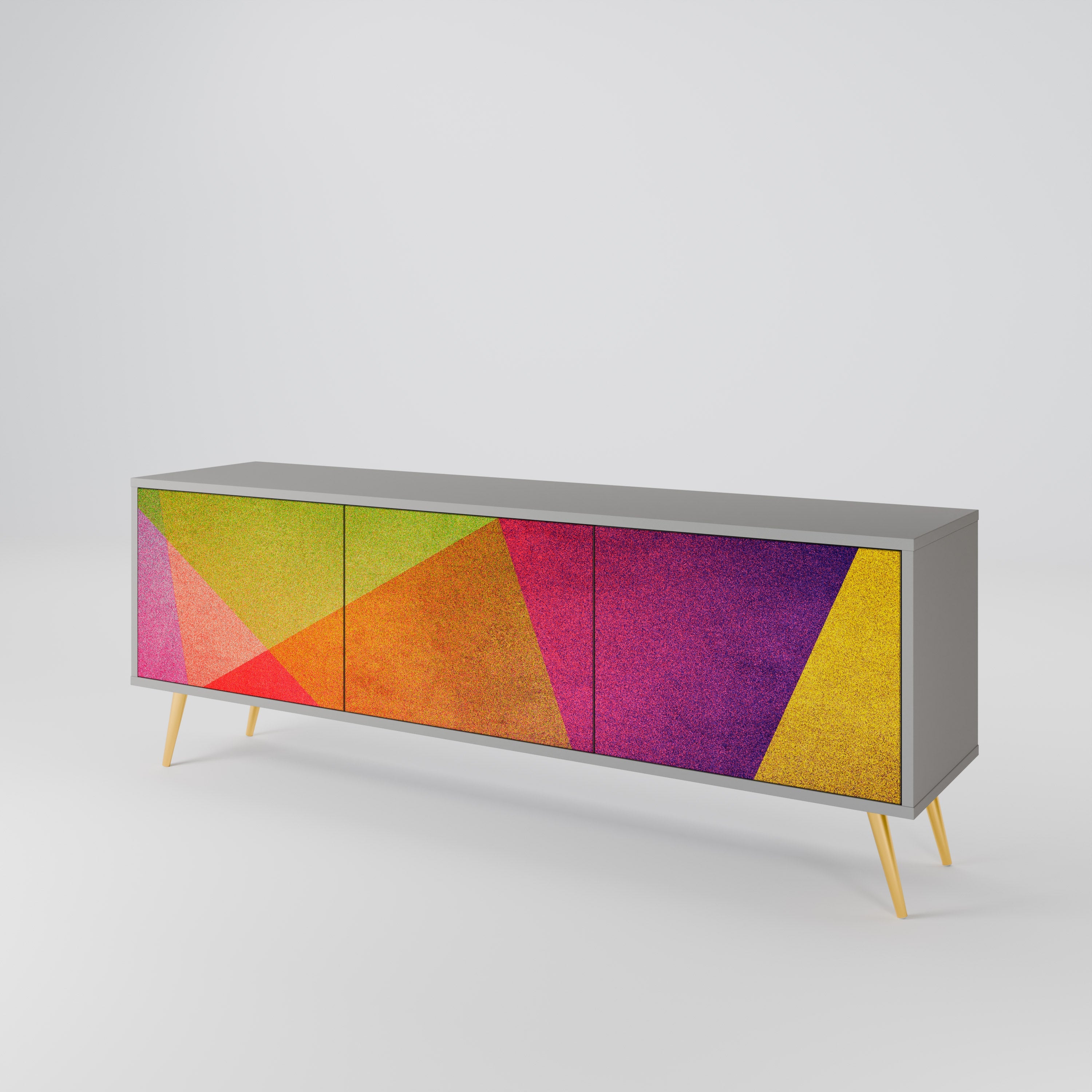 VIVID GEOMETRY 3-Door TV Stand in Grey Finish