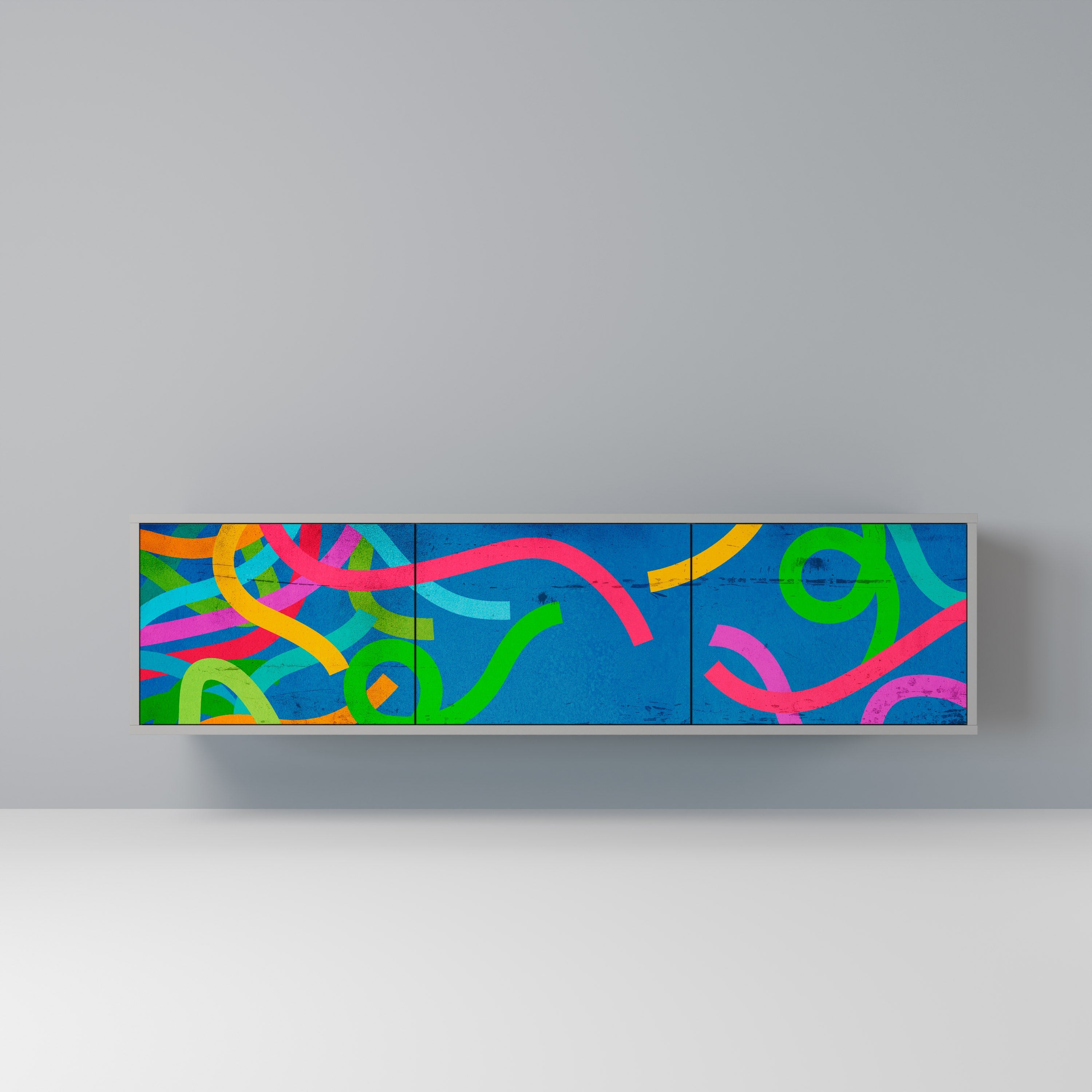 STREAMER TANGLE 3-Door TV Stand in Grey Finish