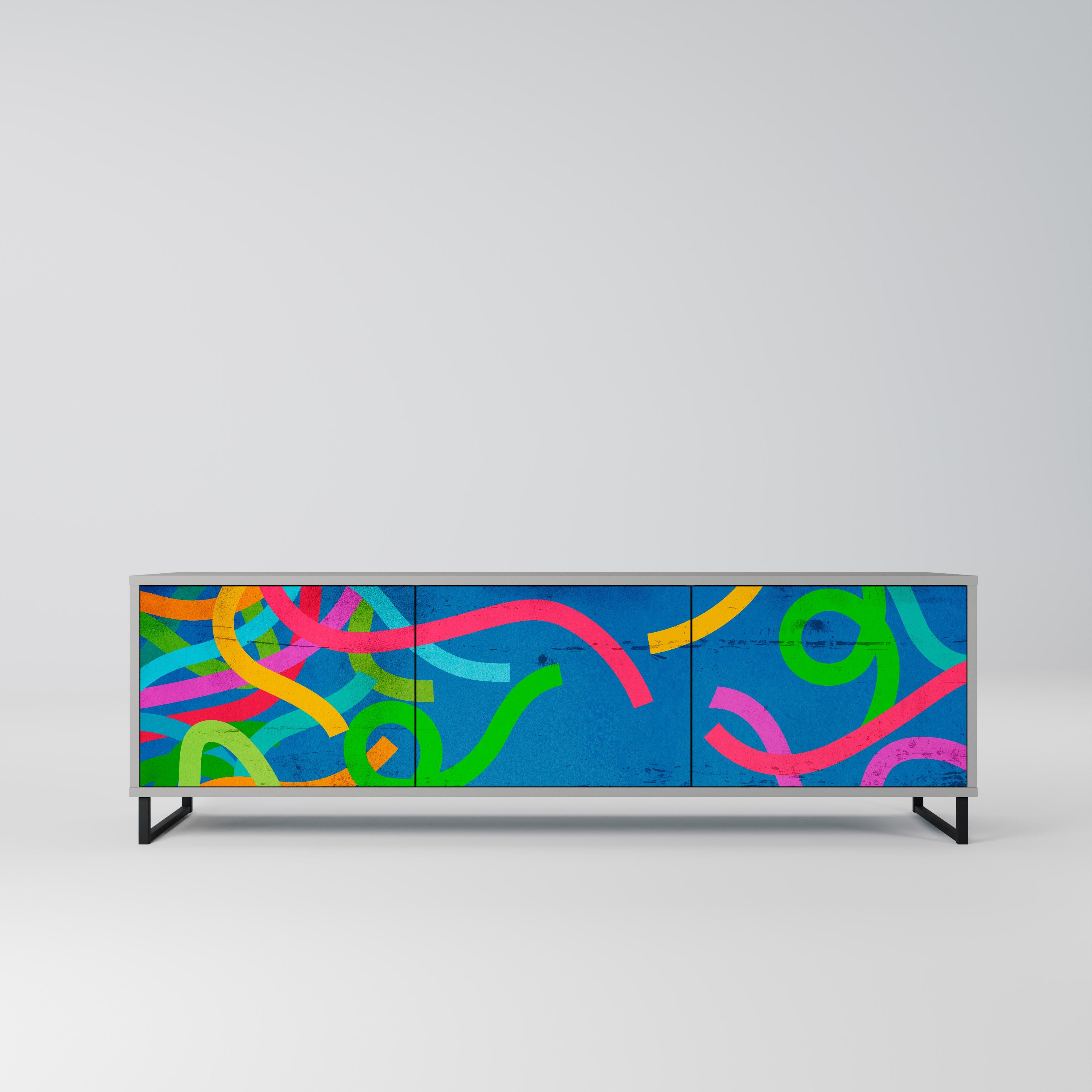 STREAMER TANGLE 3-Door TV Stand in Grey Finish