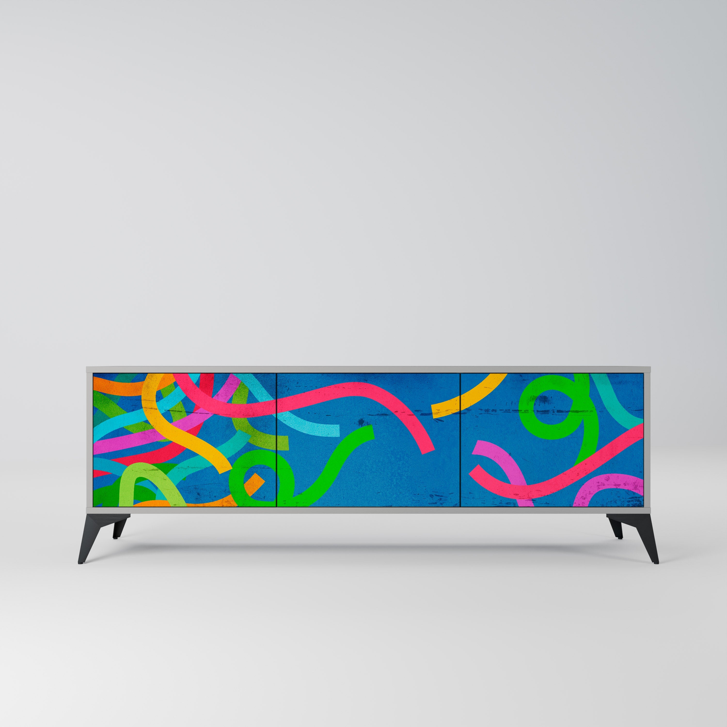 STREAMER TANGLE 3-Door TV Stand in Grey Finish