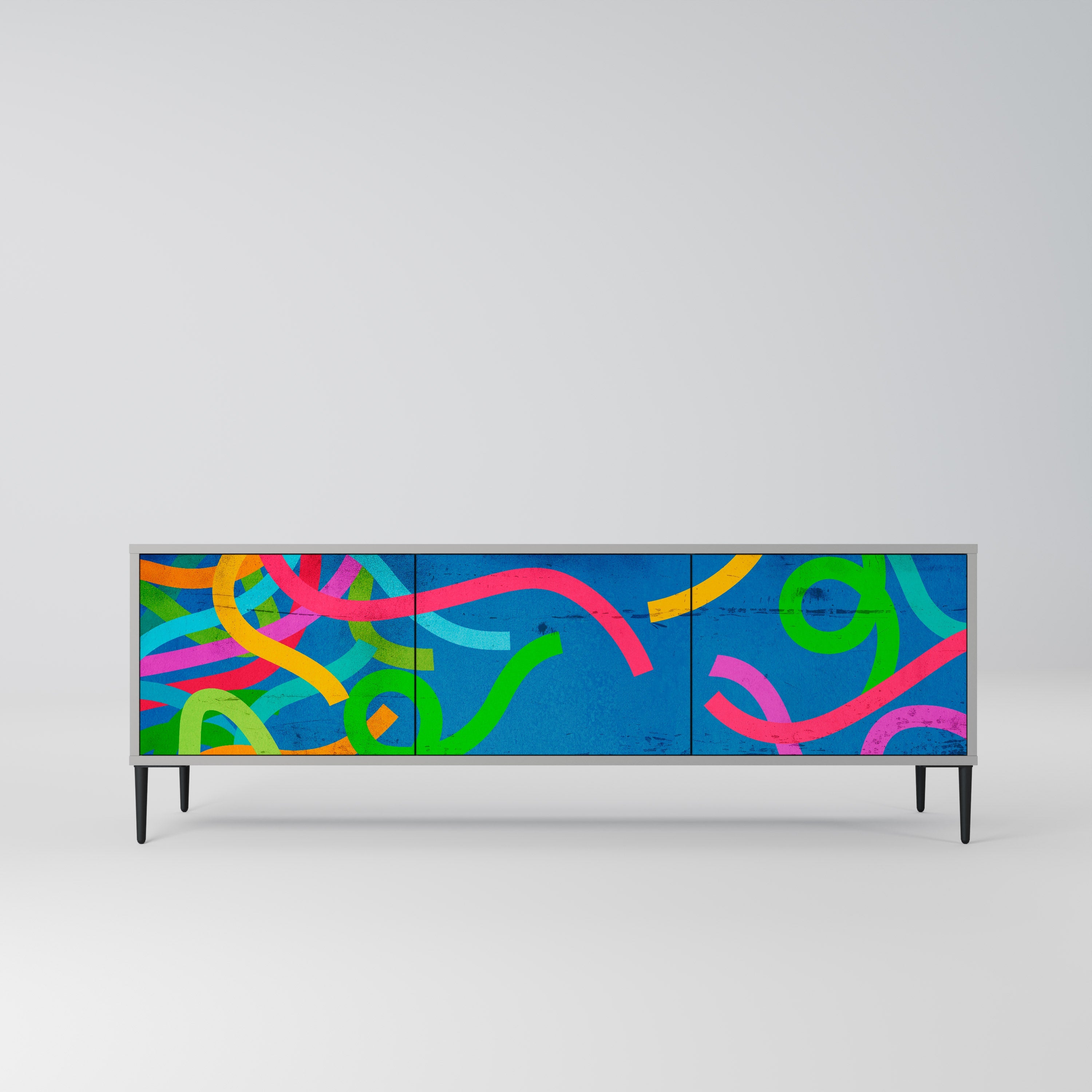 STREAMER TANGLE 3-Door TV Stand in Grey Finish