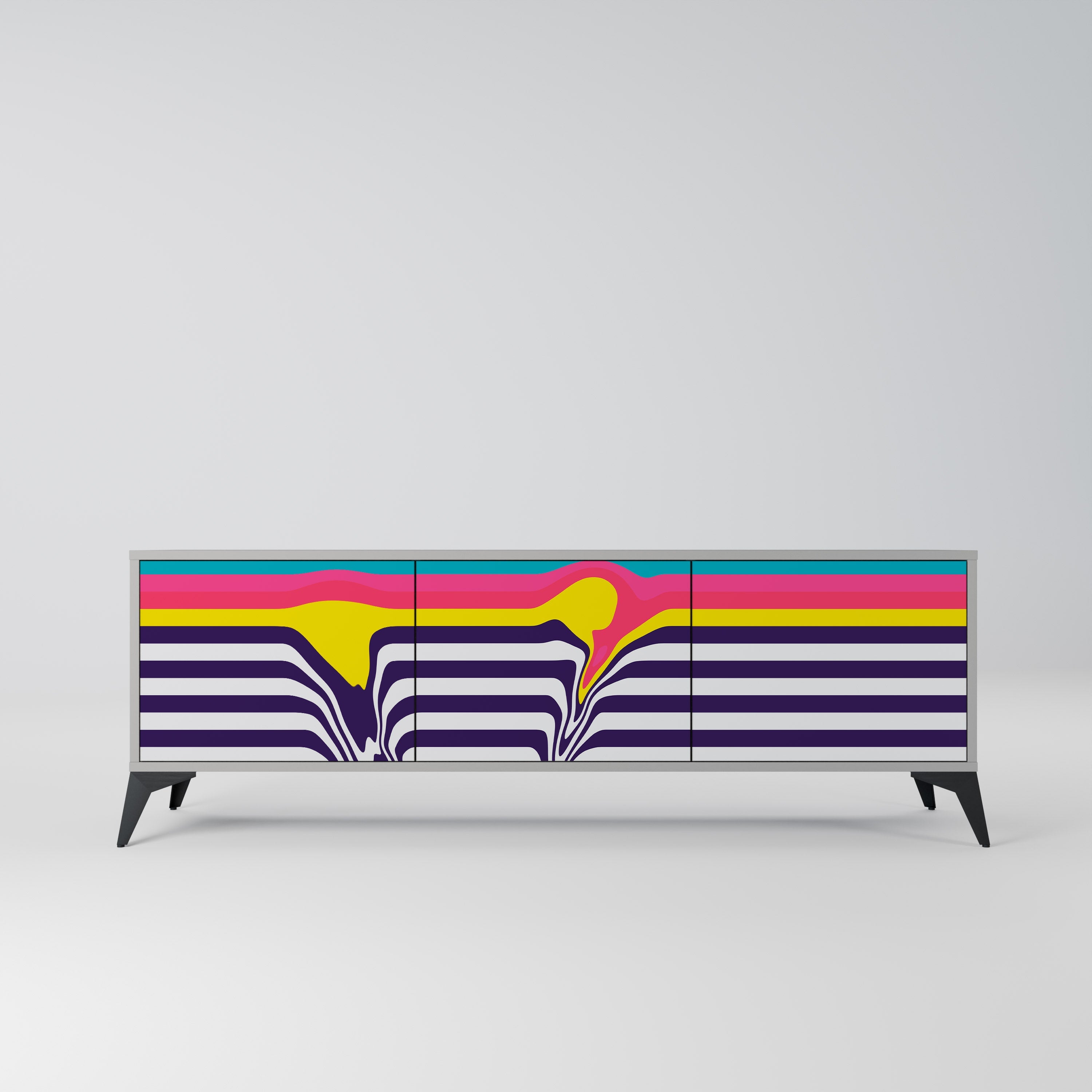 TONE COLLAPSE 3-Door TV Stand in Grey Finish