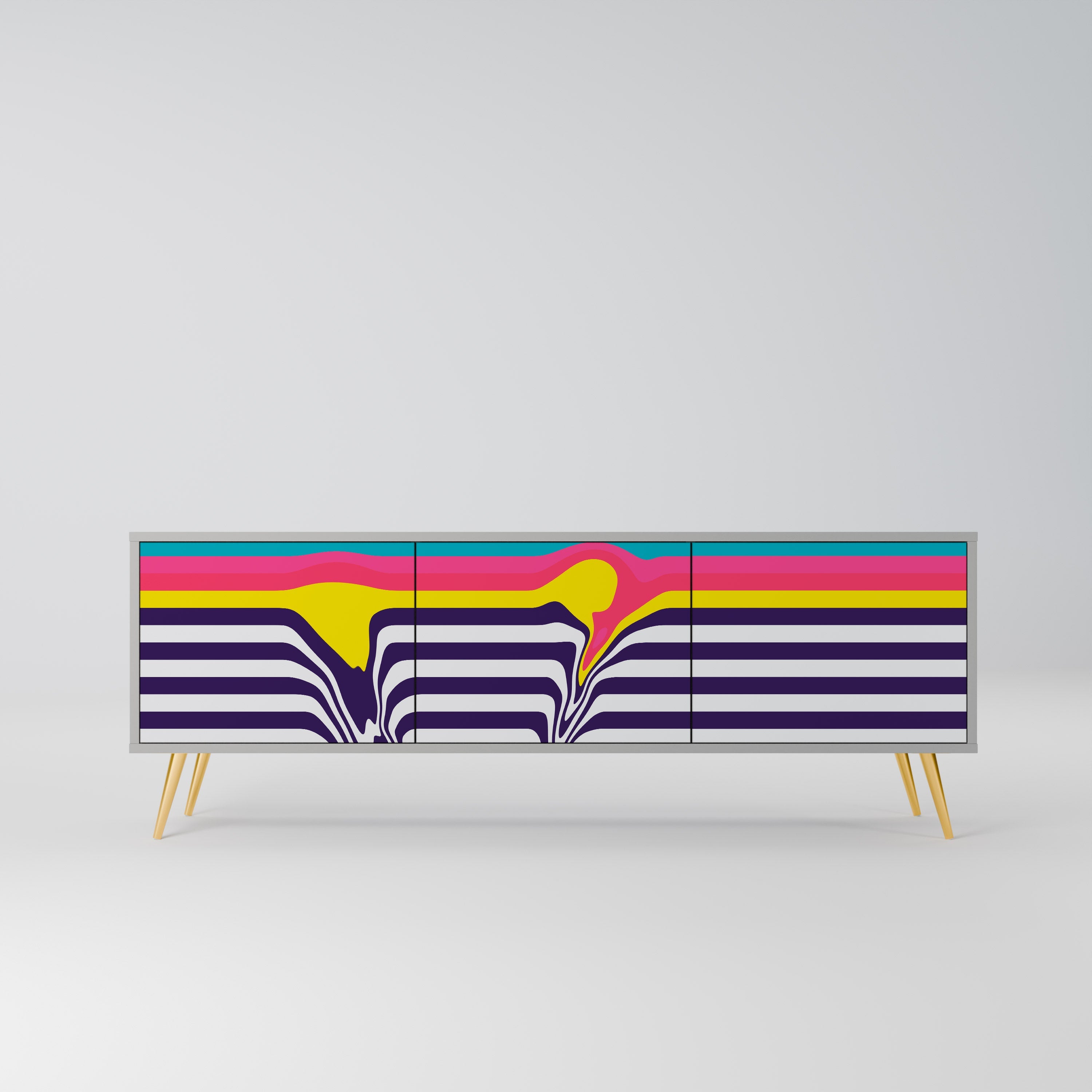 TONE COLLAPSE 3-Door TV Stand in Grey Finish