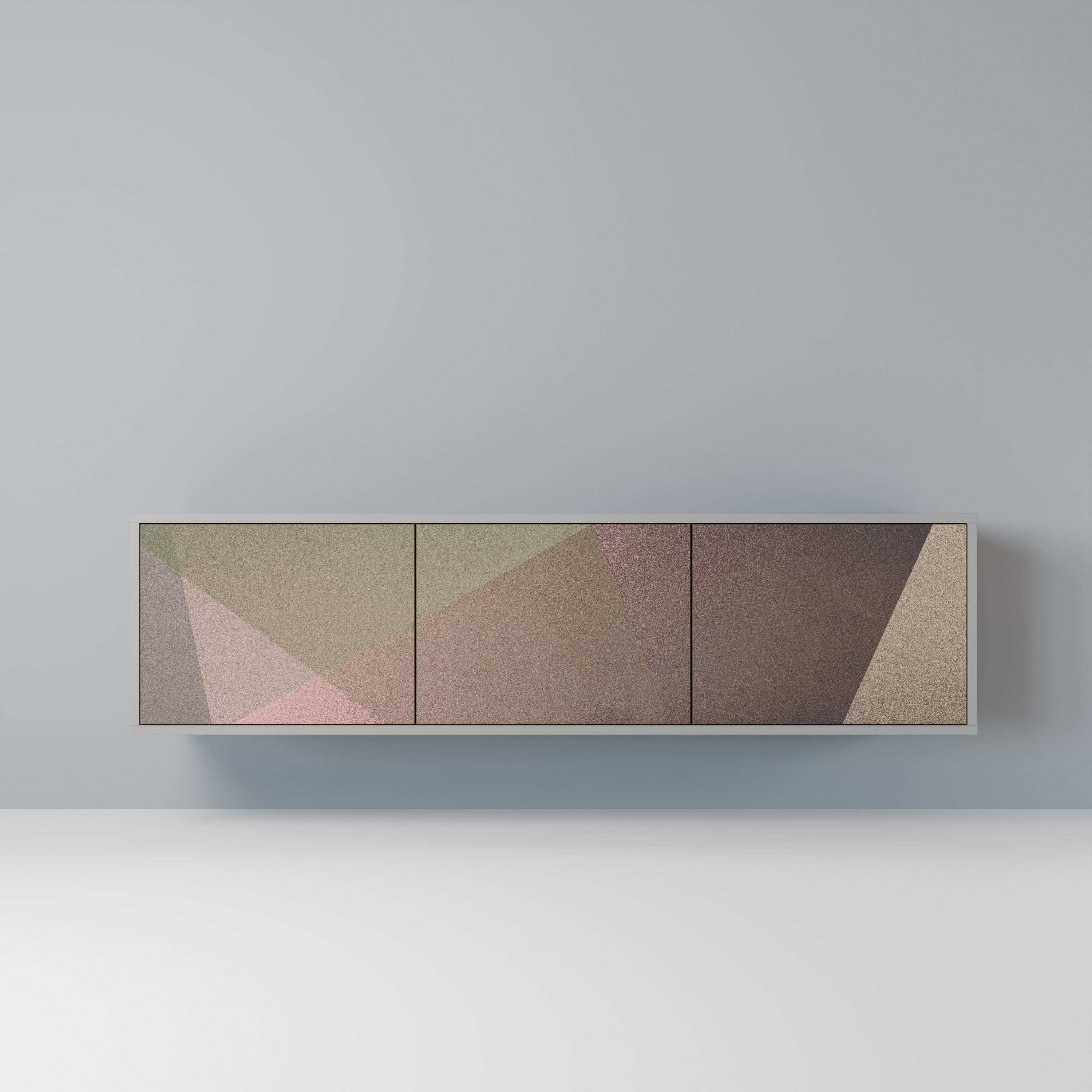 BEIGE GEOMETRY 3-Door TV Stand in Grey Finish