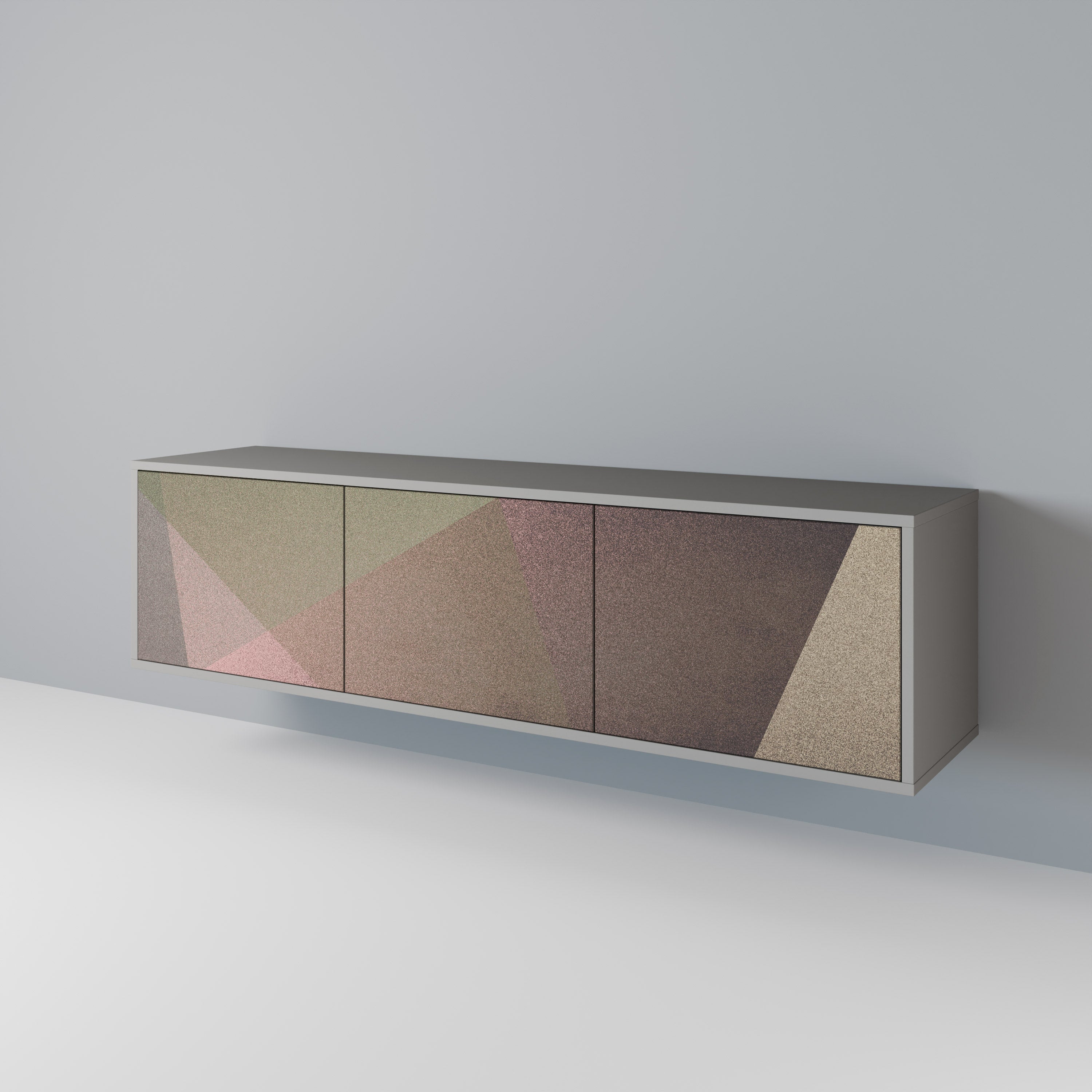 BEIGE GEOMETRY TV-Lowboard mit 3 Türen in Grau