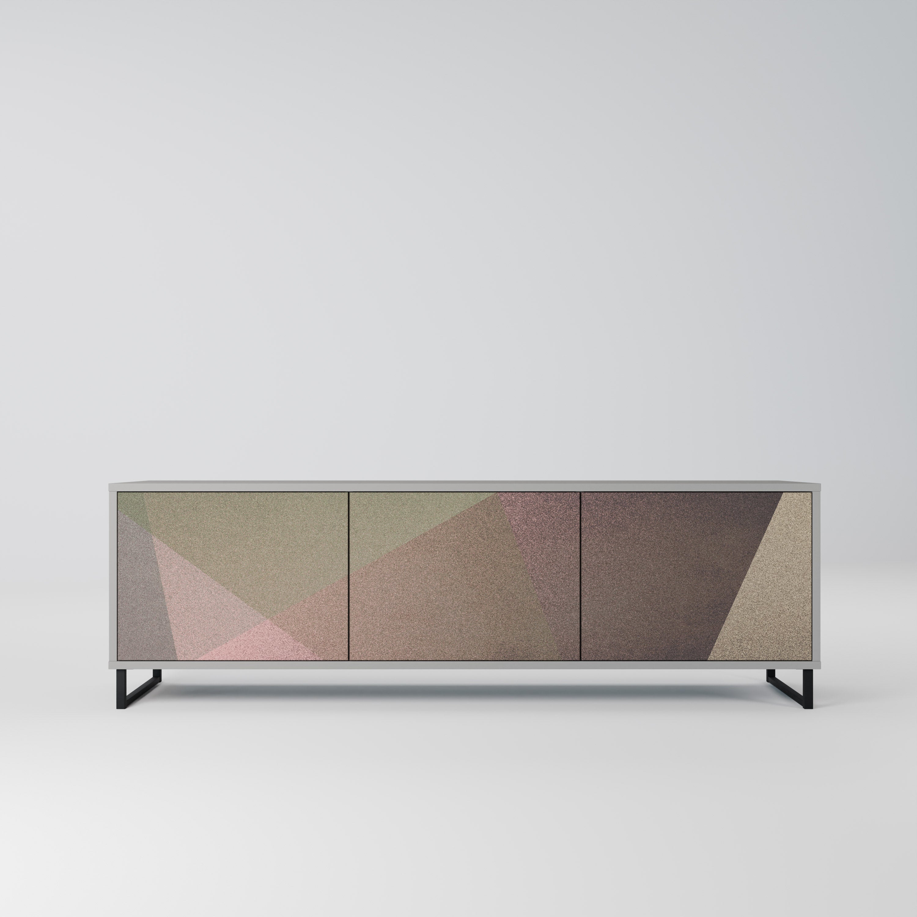 BEIGE GEOMETRY 3-Door TV Stand in Grey Finish