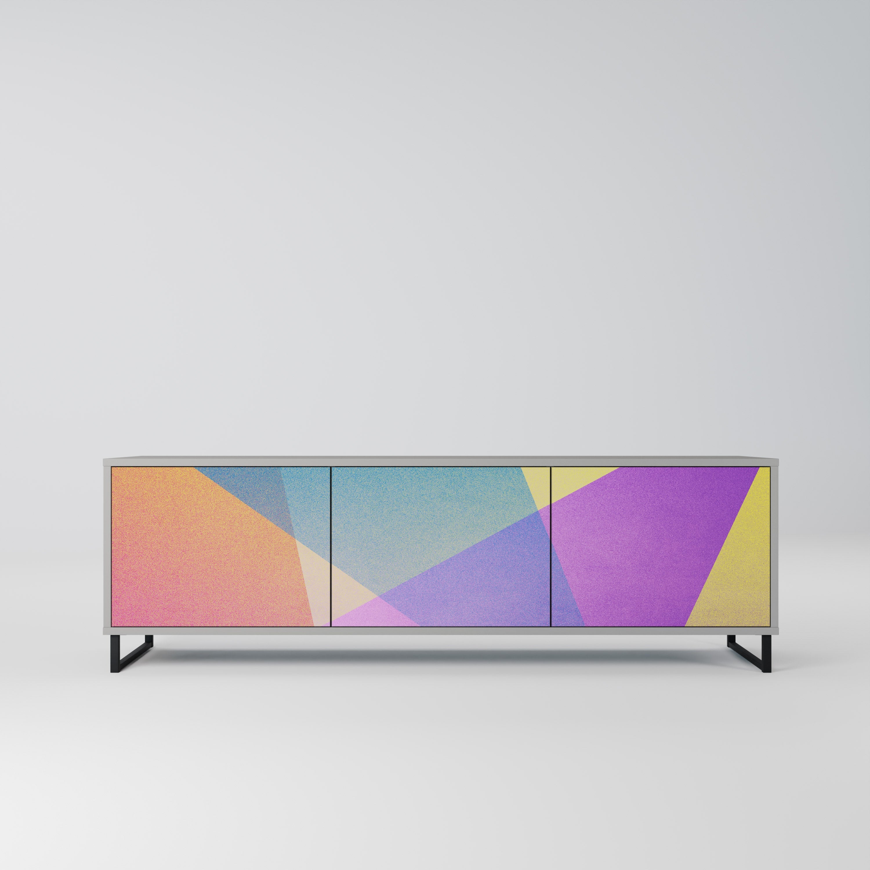 BRIGHT GEOMETRY 3-Door TV Stand in Grey Finish