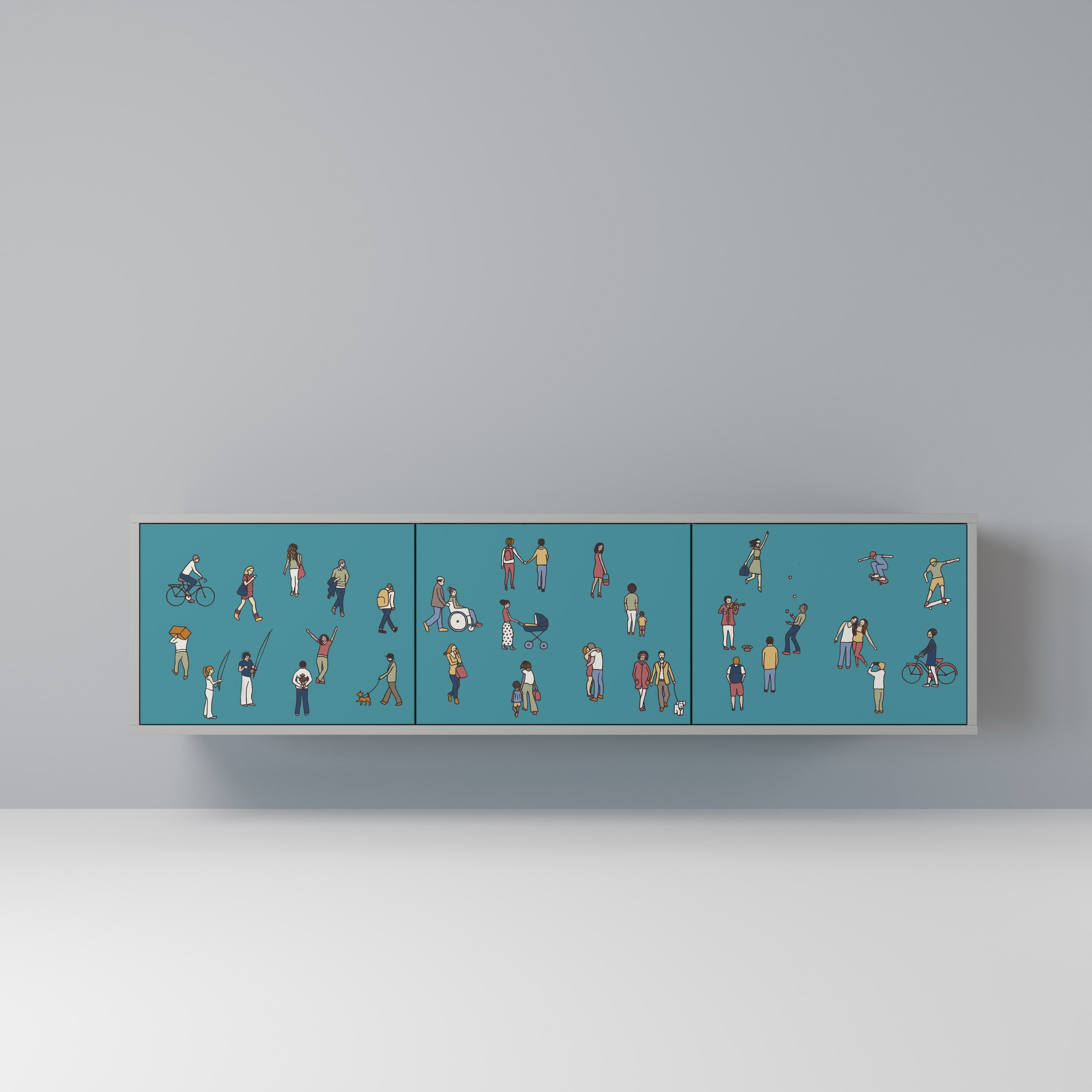 COLLECTIVE STREAM 3-Door TV Stand in Grey Finish