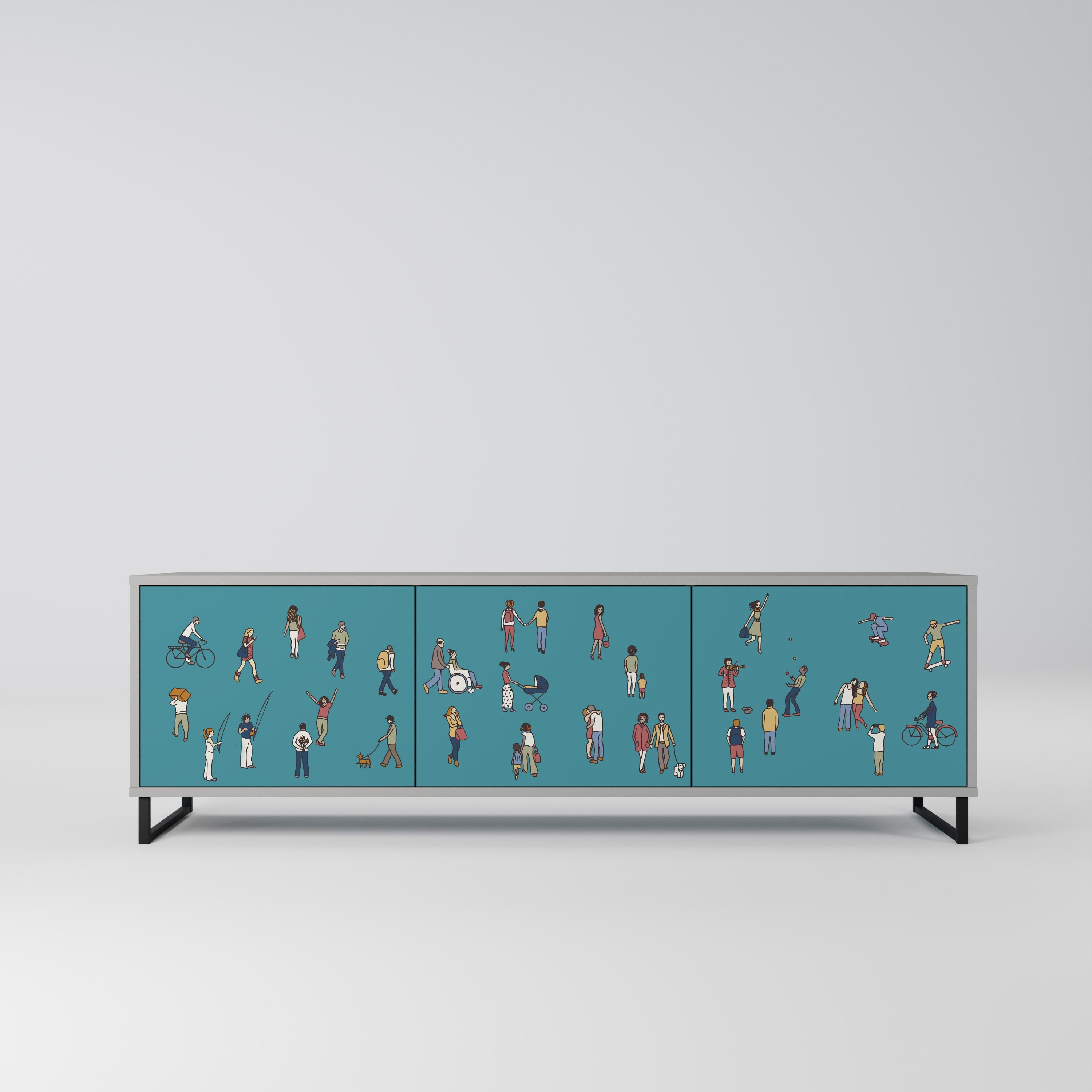 COLLECTIVE STREAM 3-Door TV Stand in Grey Finish