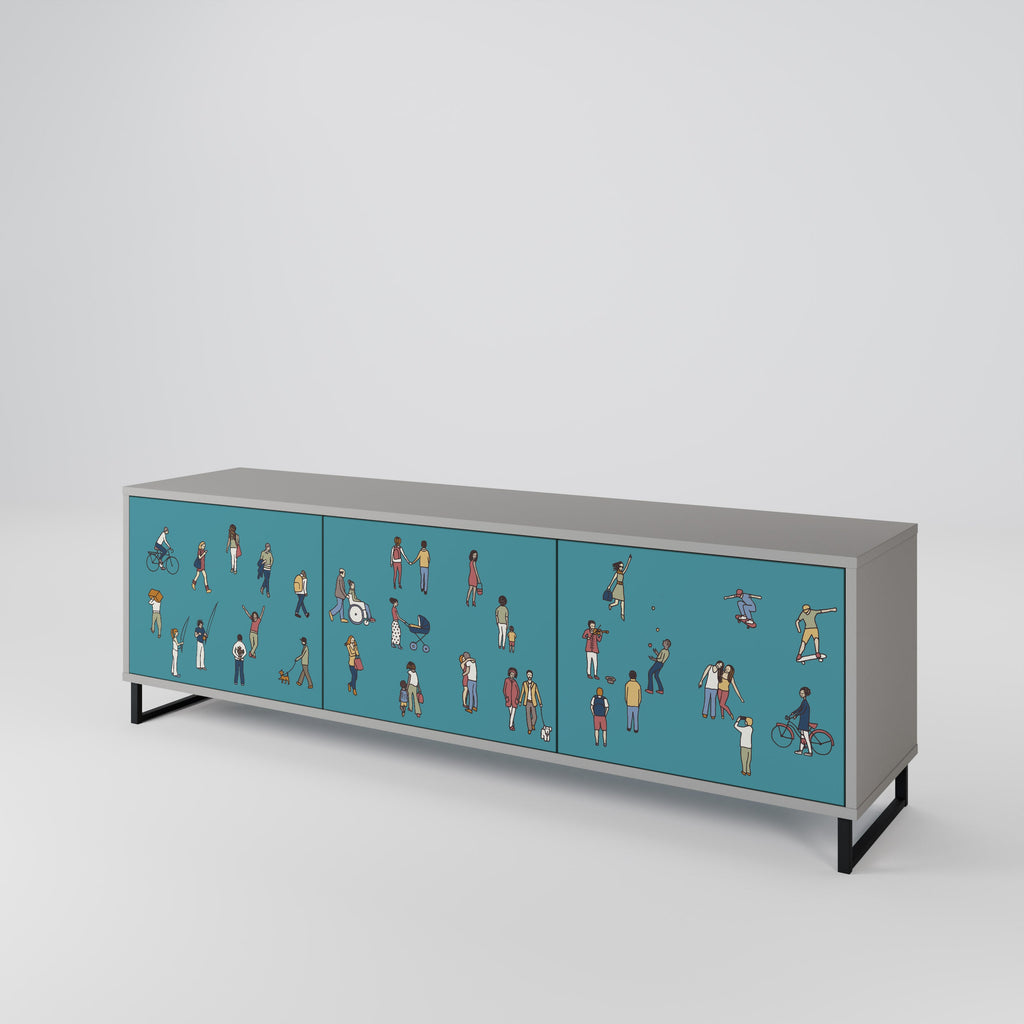 COLLECTIVE STREAM TV-Lowboard mit 3 Türen in Grau