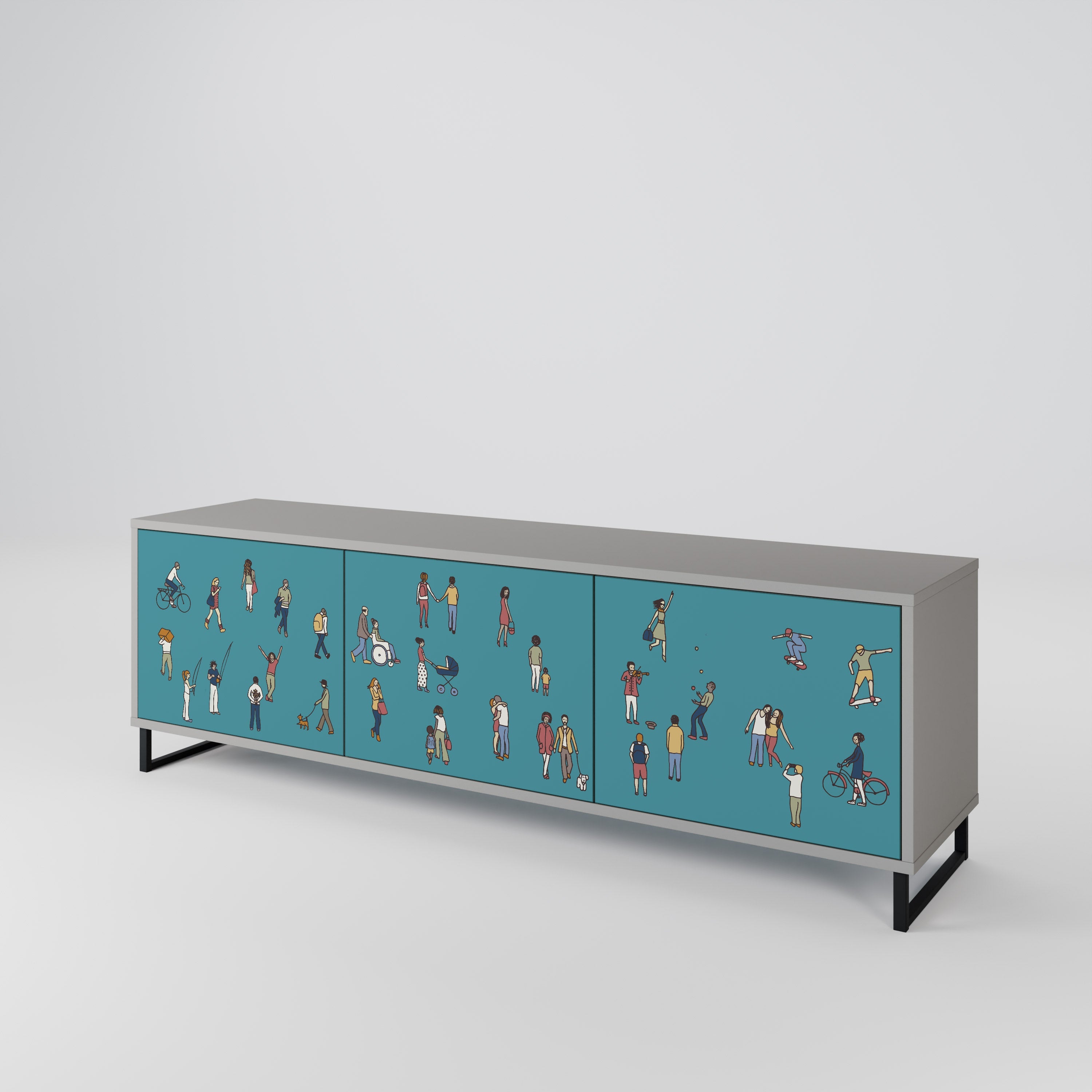 COLLECTIVE STREAM TV-Lowboard mit 3 Türen in Grau