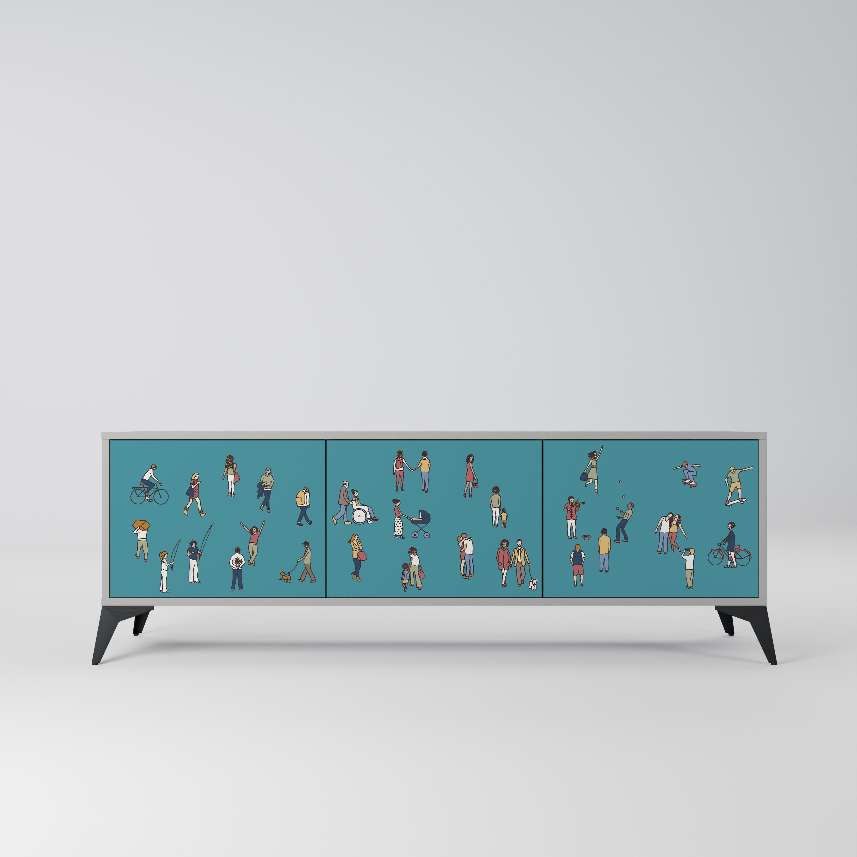 COLLECTIVE STREAM 3-Door TV Stand in Grey Finish