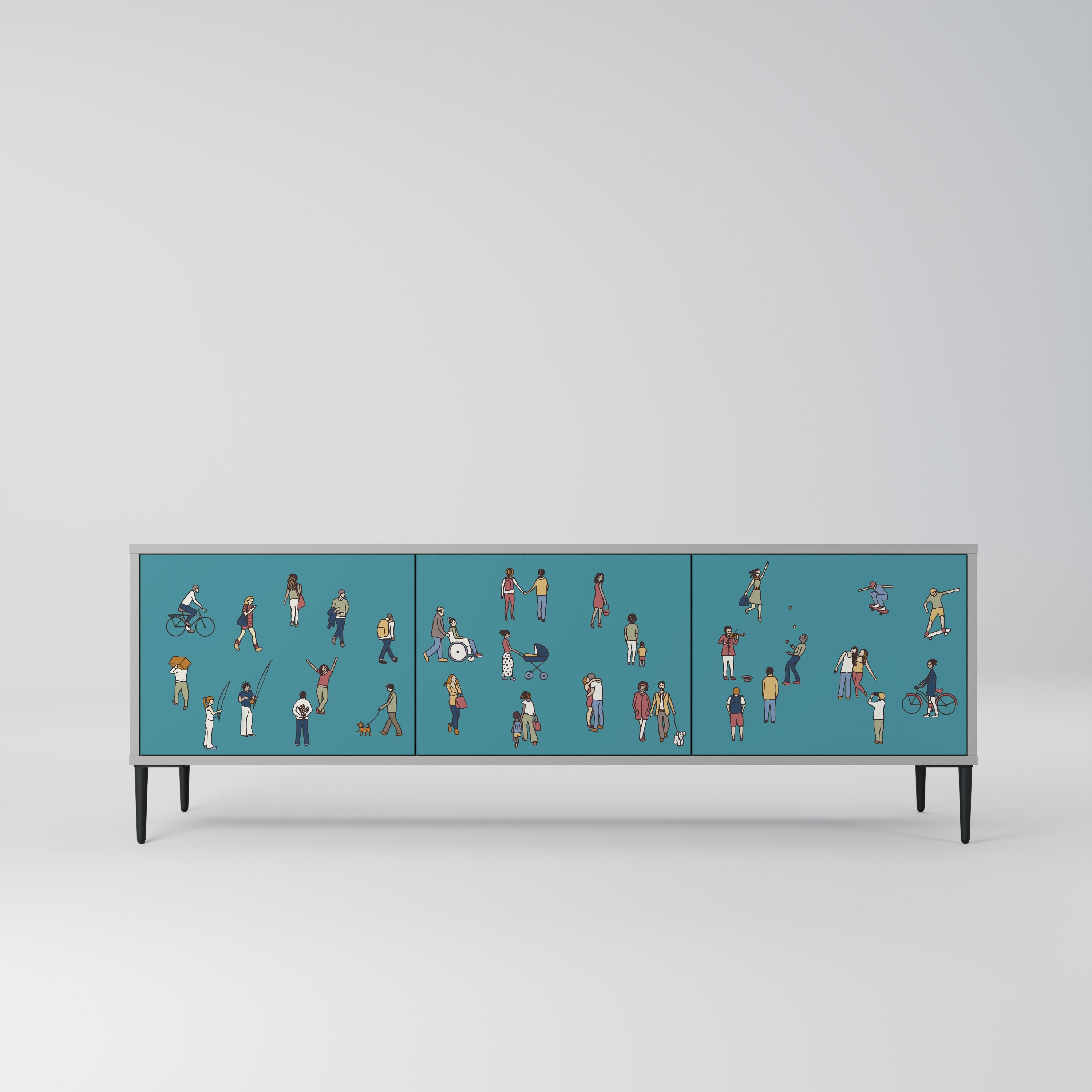 COLLECTIVE STREAM 3-Door TV Stand in Grey Finish