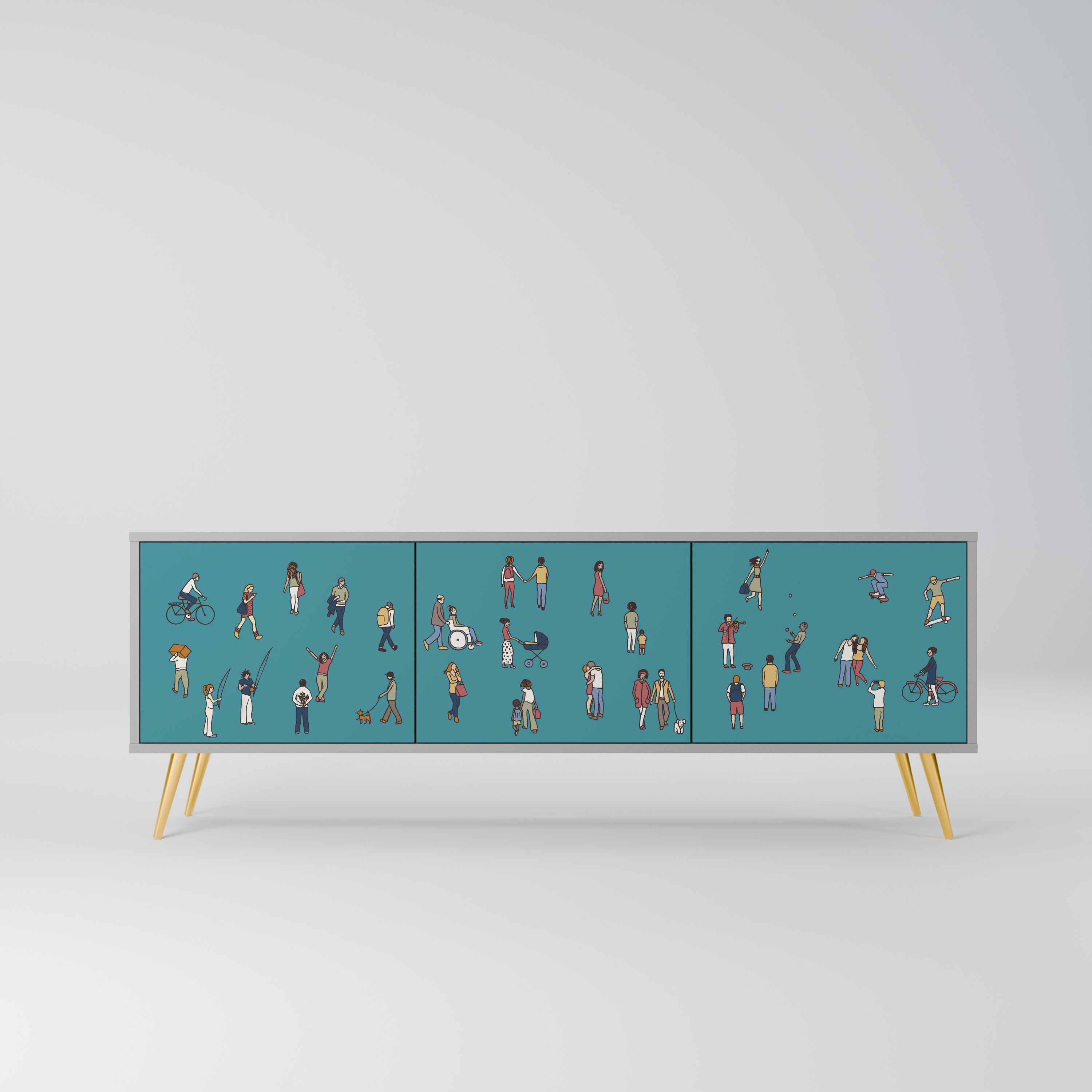 COLLECTIVE STREAM 3-Door TV Stand in Grey Finish