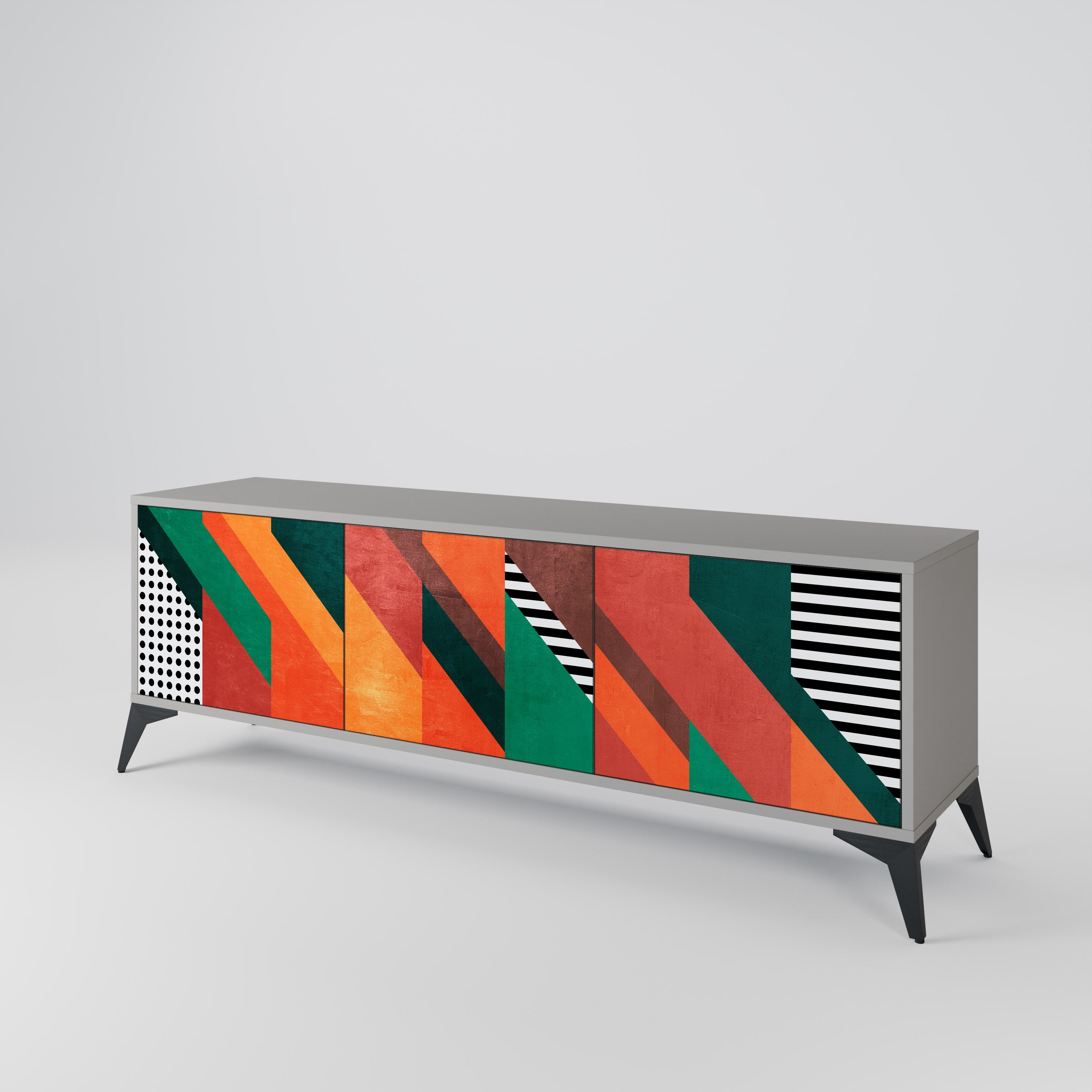 MAKESHIFT ARTISTRY 3-Door TV Stand in Grey Finish