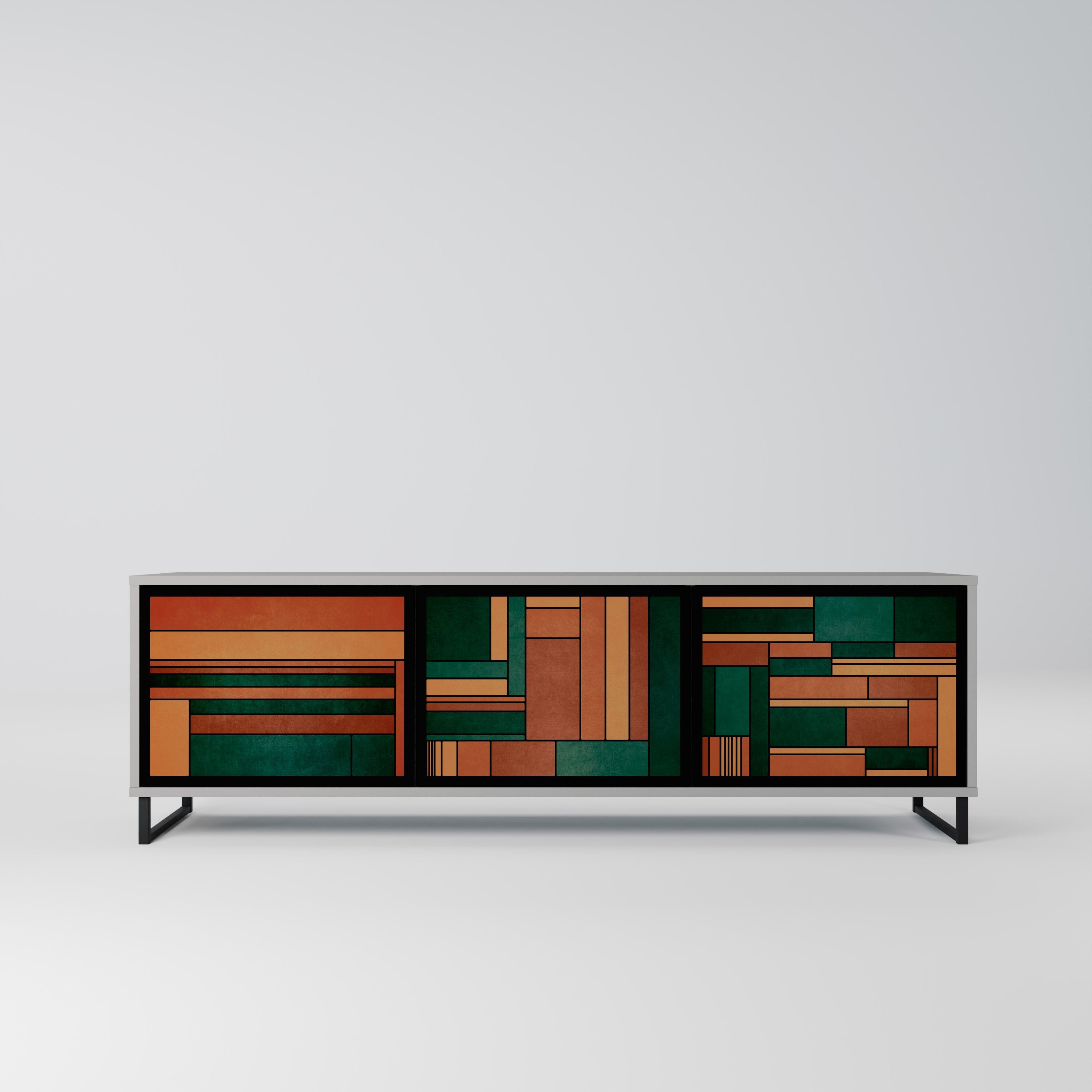 EARTHY FIGURES 3-Door TV Stand in Grey Finish