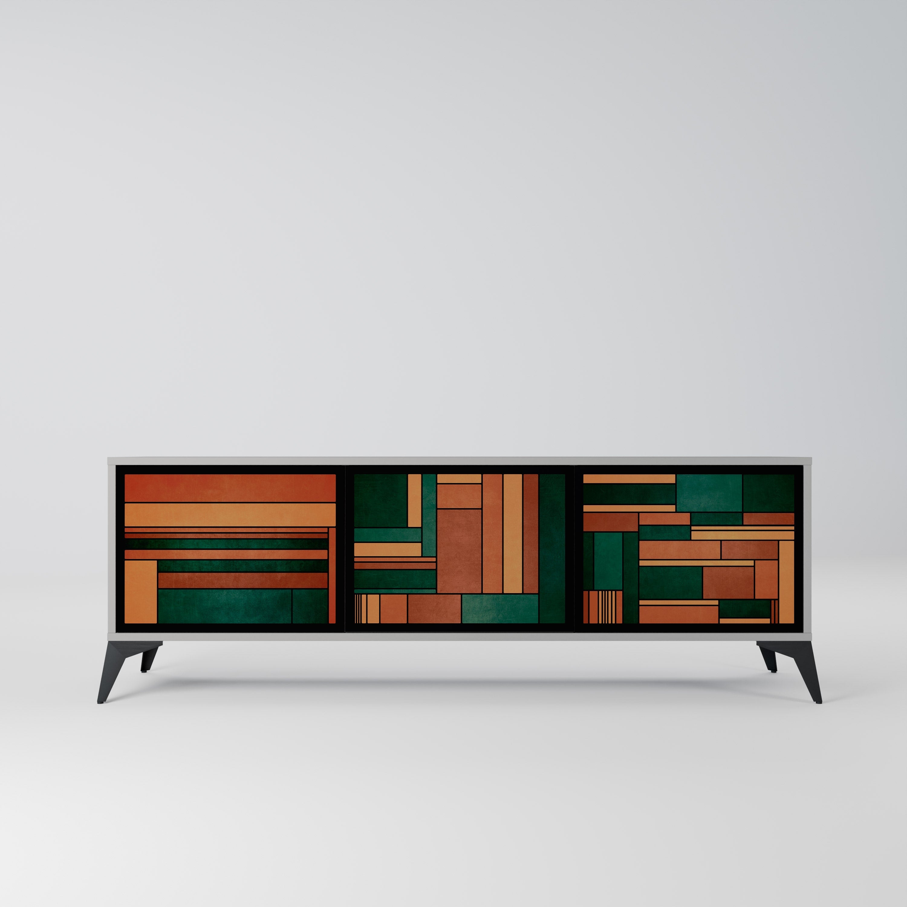 EARTHY FIGURES 3-Door TV Stand in Grey Finish