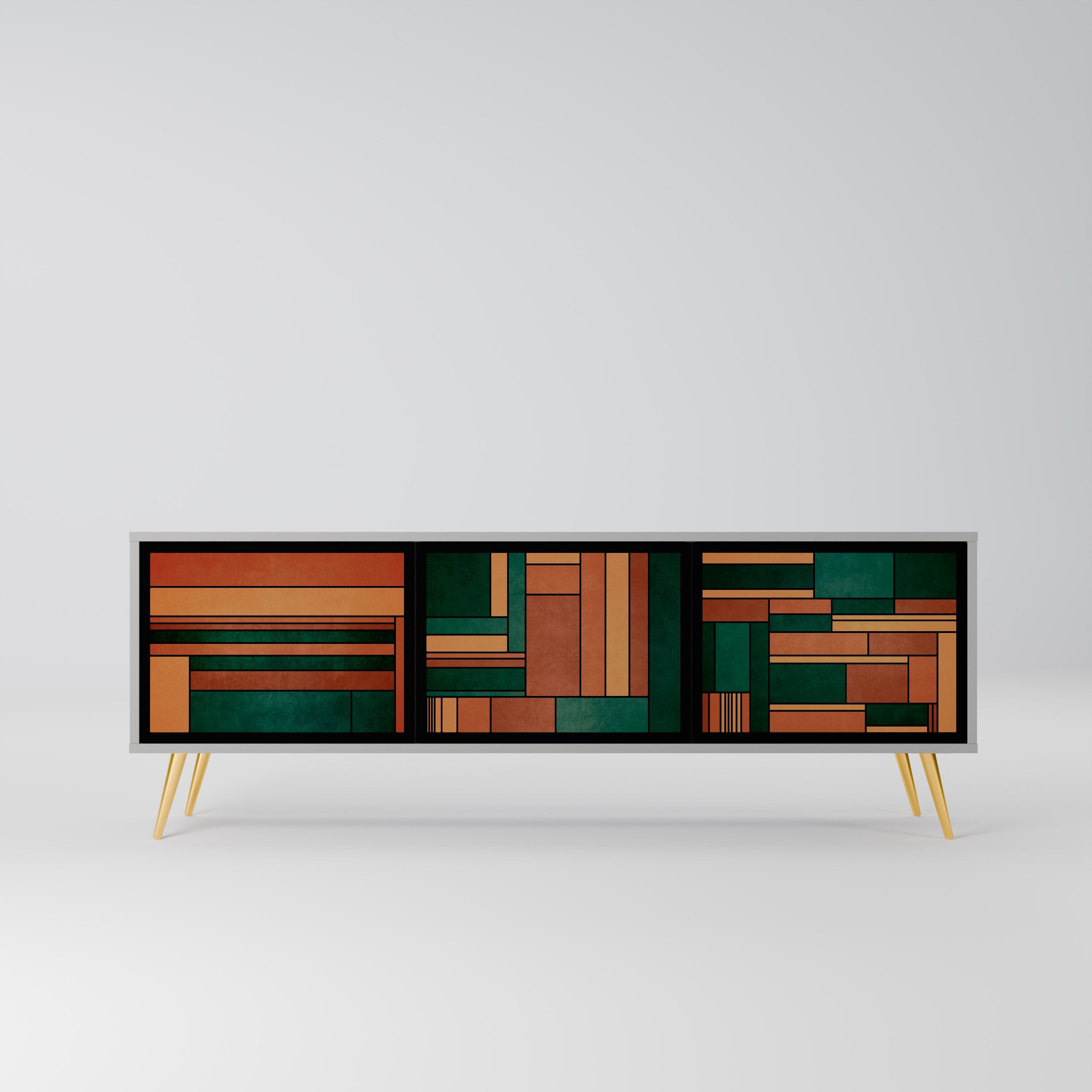 EARTHY FIGURES 3-Door TV Stand in Grey Finish