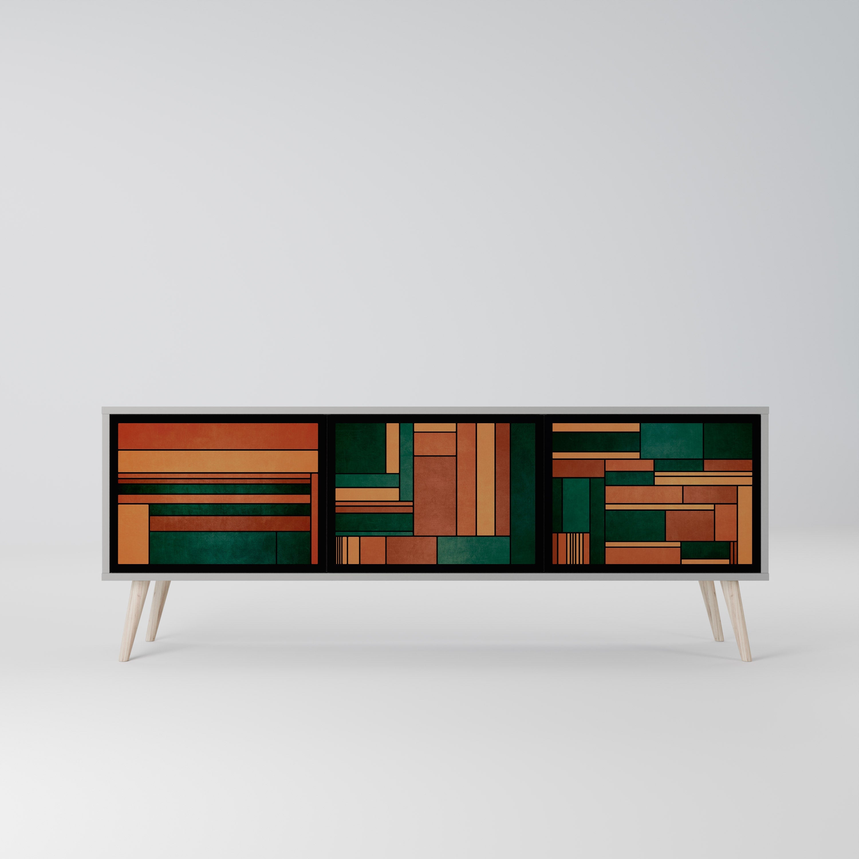 EARTHY FIGURES 3-Door TV Stand in Grey Finish