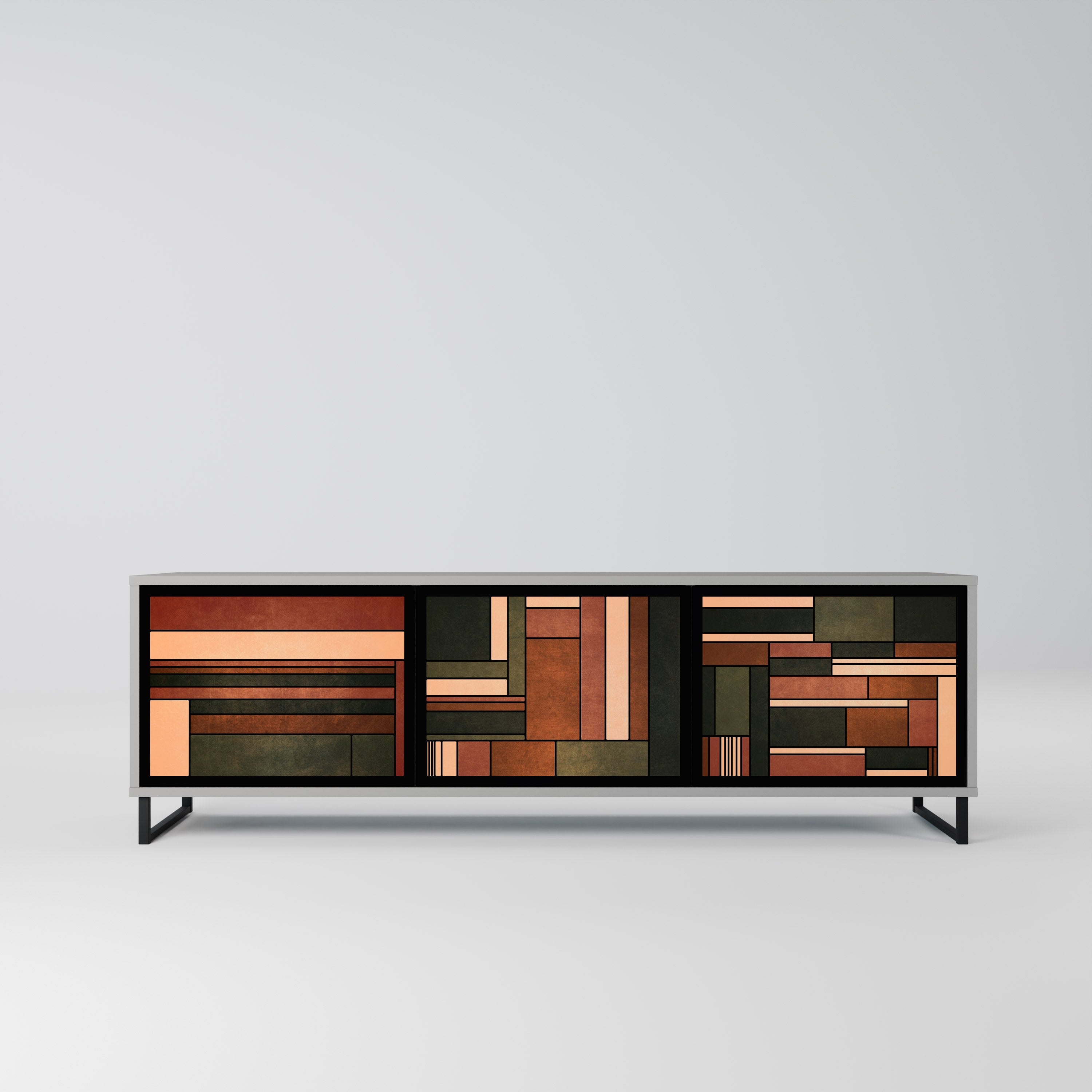 FIGURES OF NATURE 3-Door TV Stand in Grey Finish