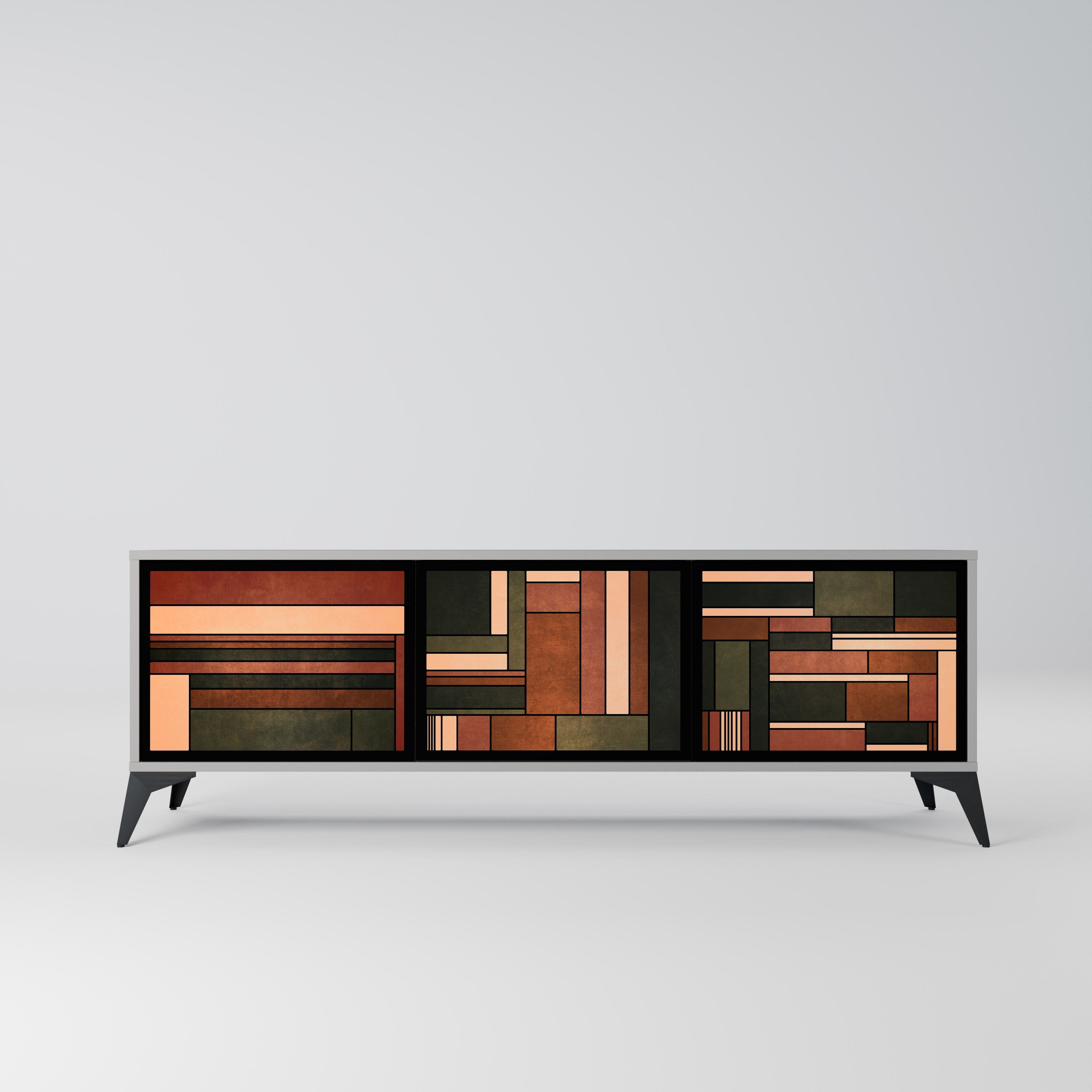 FIGURES OF NATURE 3-Door TV Stand in Grey Finish