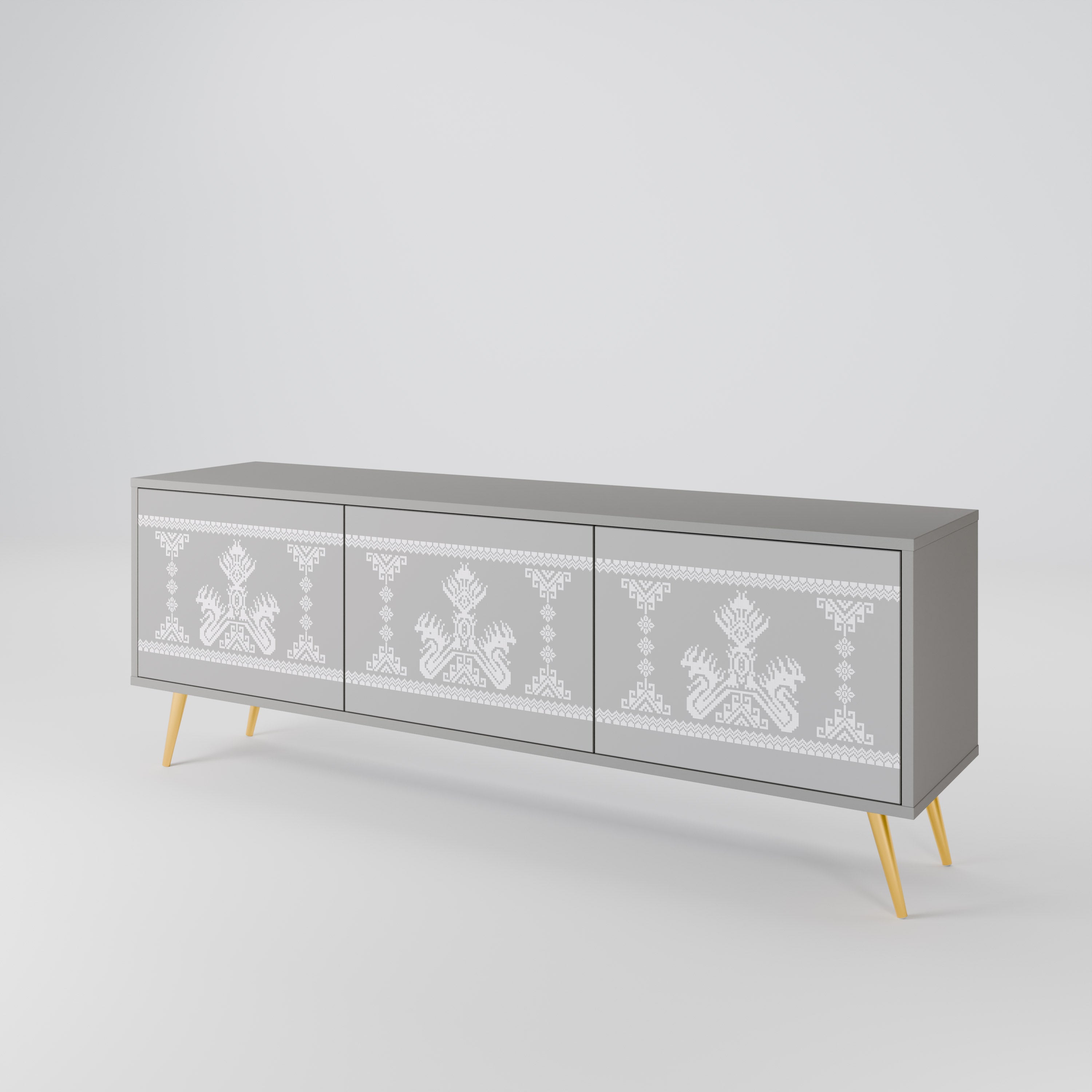 THAI GRAY 3-Door TV Stand in Grey Finish