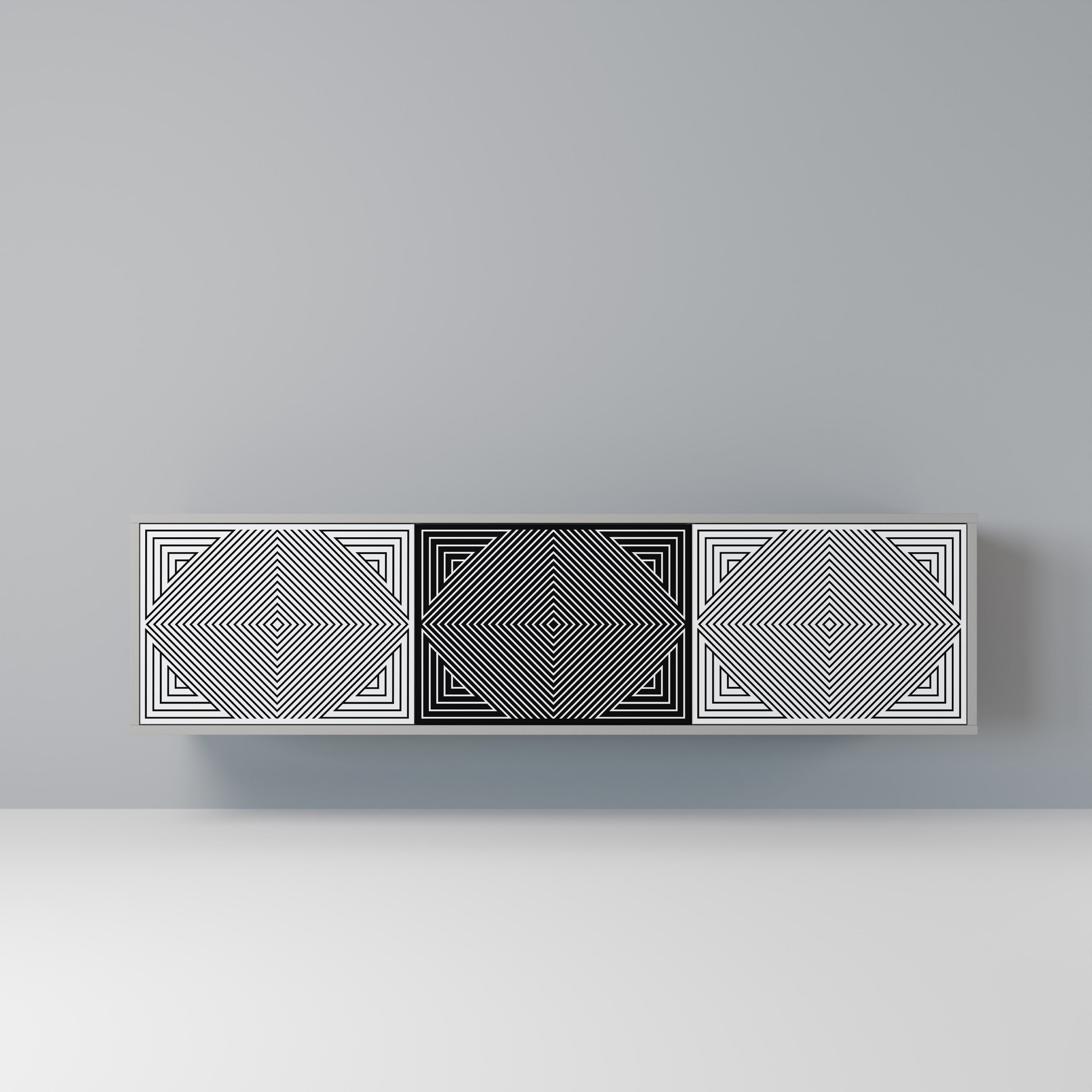 POLYGON ILLUSION 3-Door TV Stand in Grey Finish