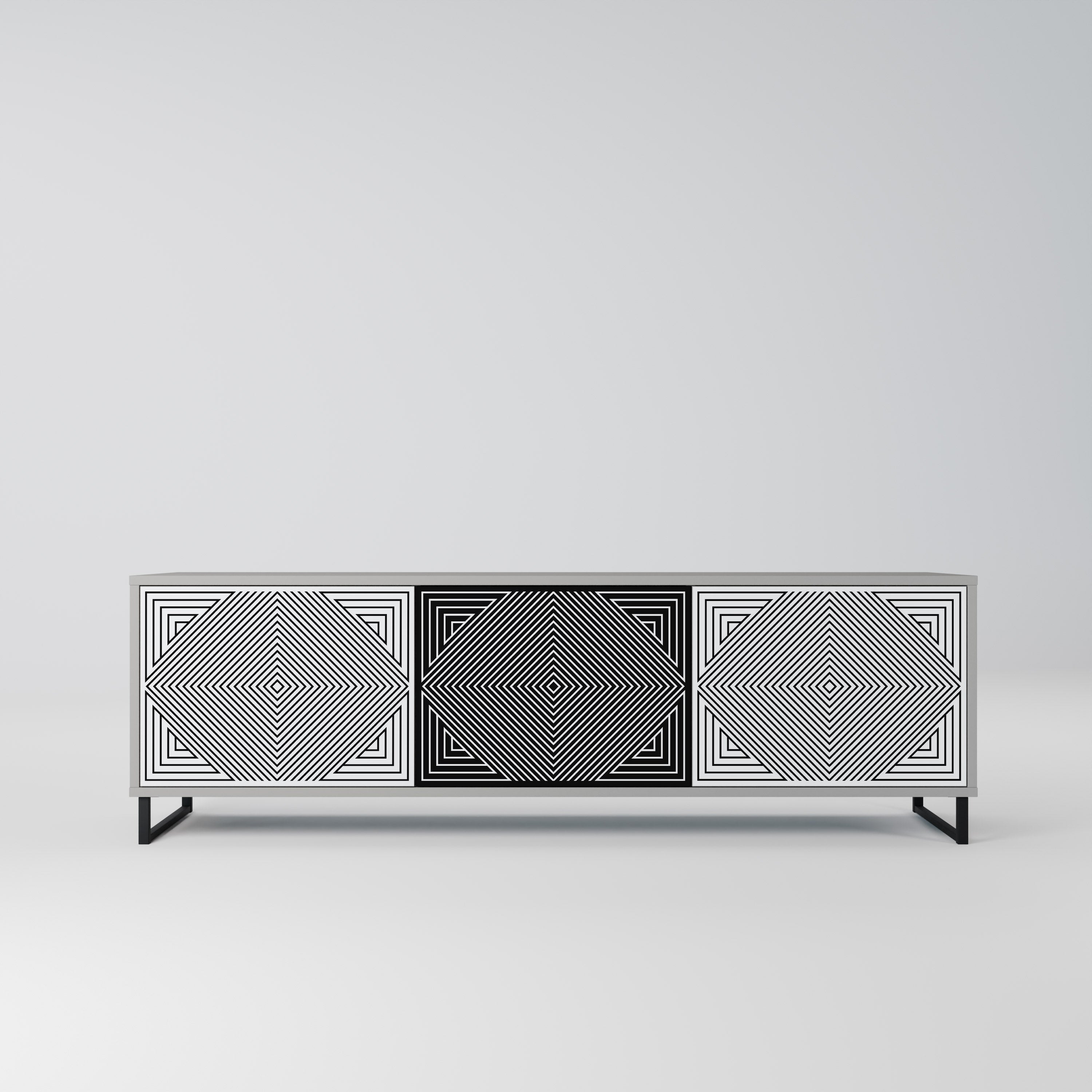 POLYGON ILLUSION 3-Door TV Stand in Grey Finish