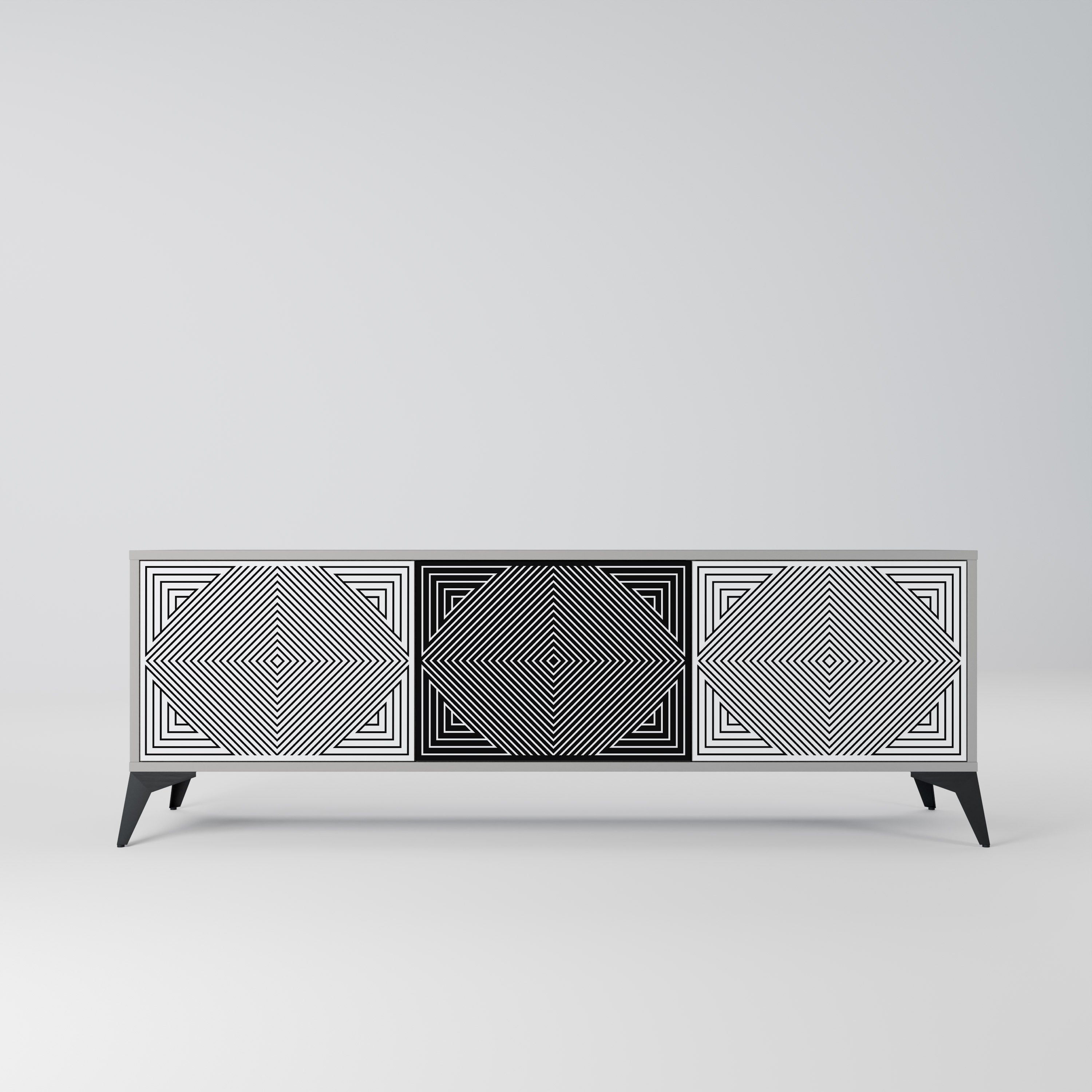 POLYGON ILLUSION 3-Door TV Stand in Grey Finish