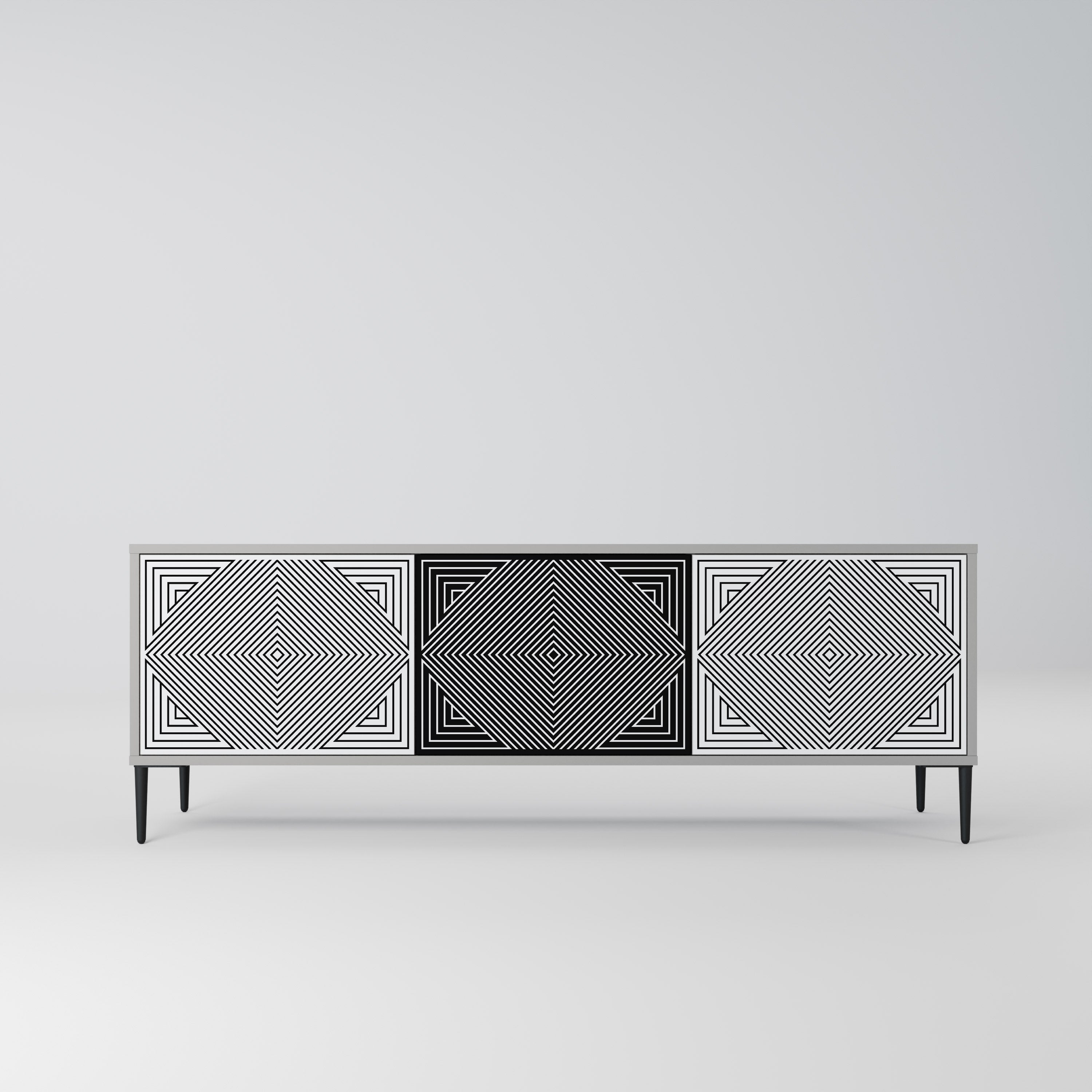 POLYGON ILLUSION 3-Door TV Stand in Grey Finish