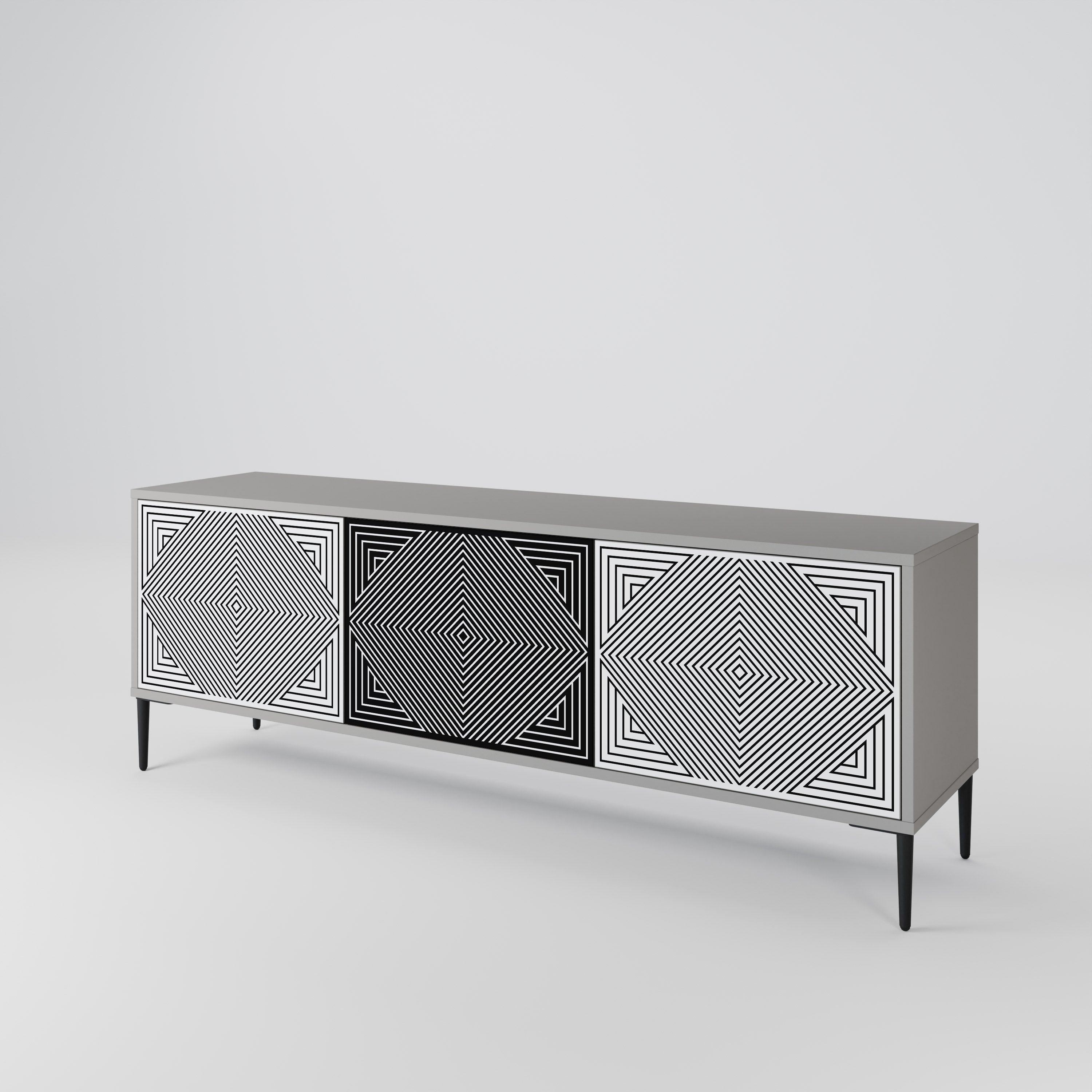 POLYGON ILLUSION 3-Door TV Stand in Grey Finish
