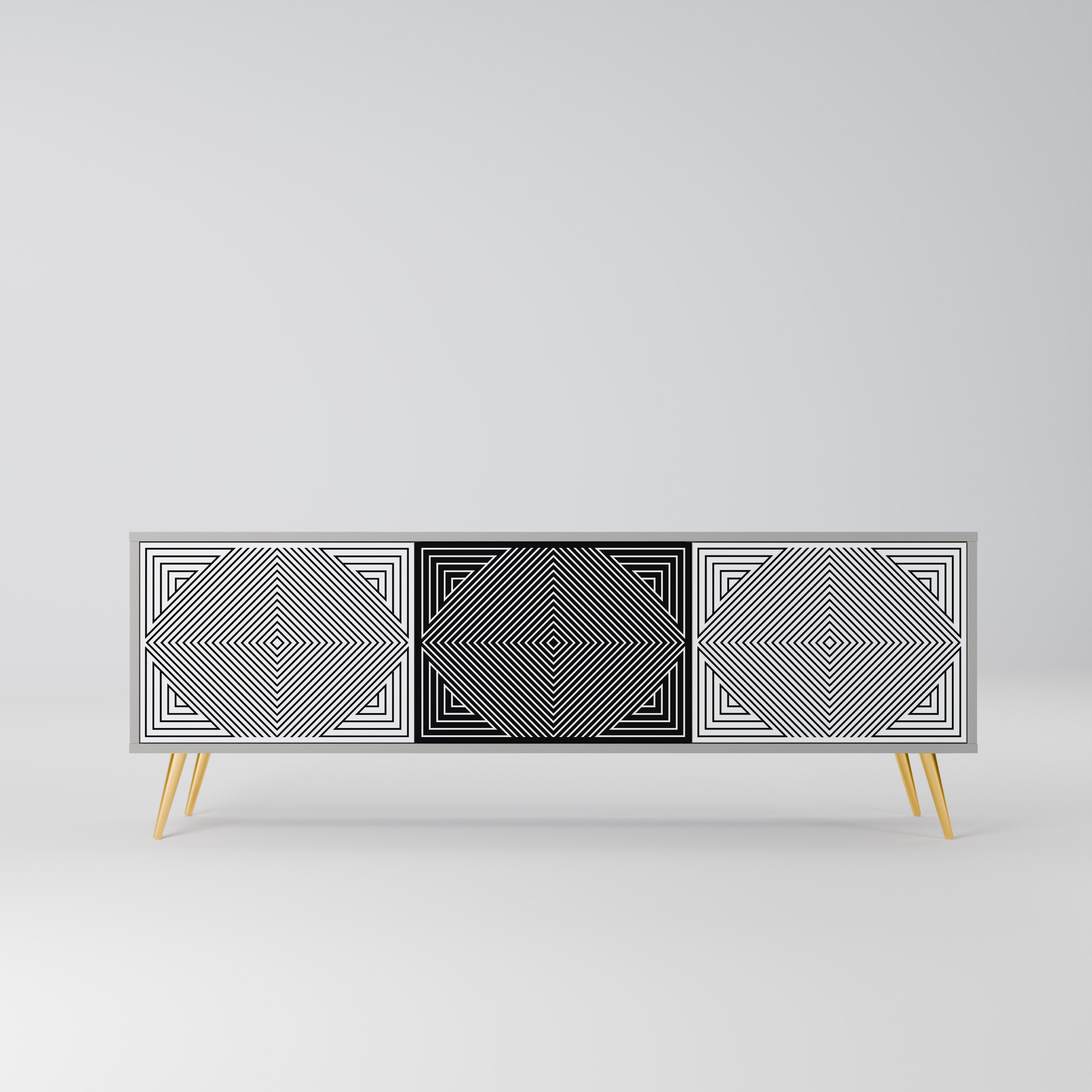 POLYGON ILLUSION 3-Door TV Stand in Grey Finish