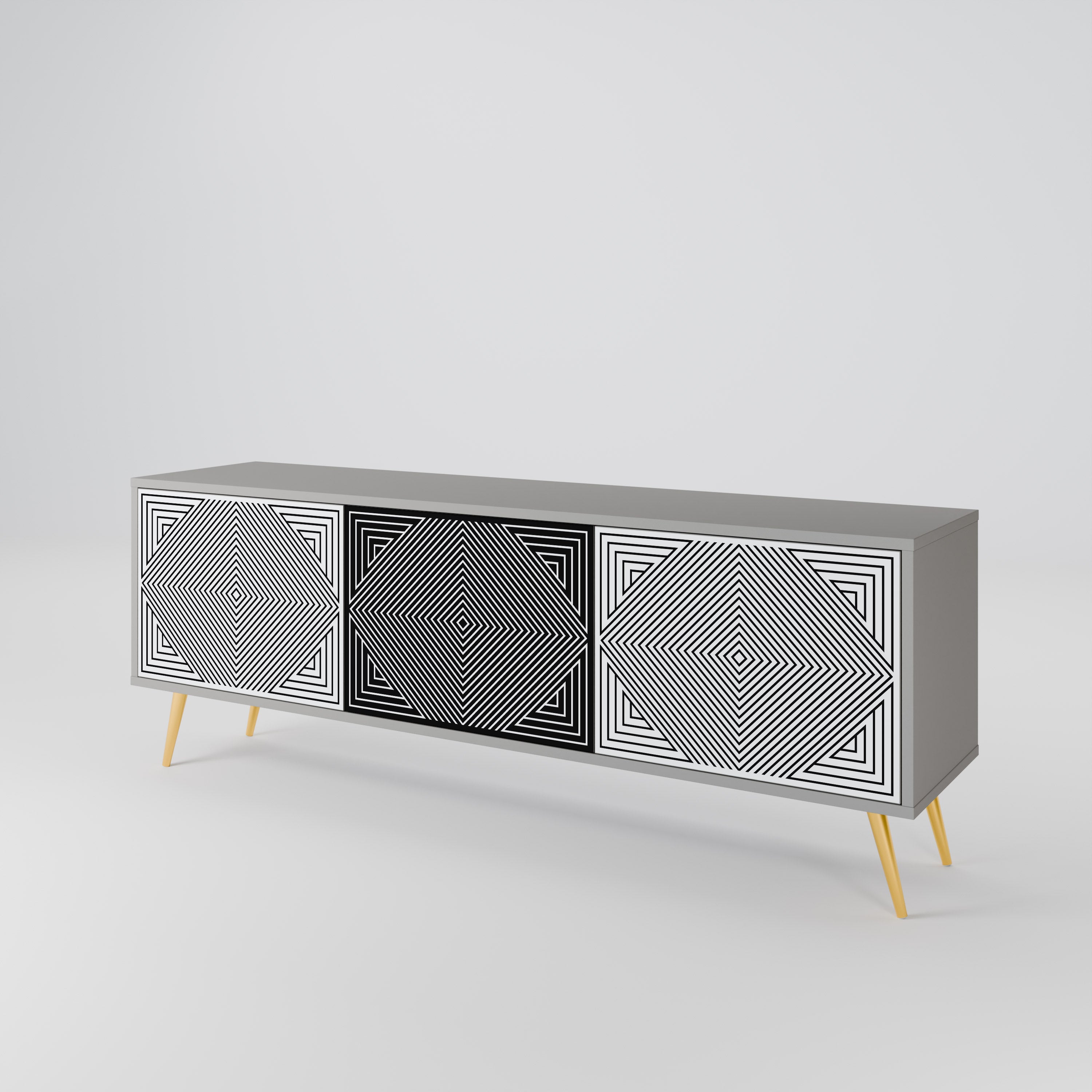 POLYGON ILLUSION 3-Door TV Stand in Grey Finish