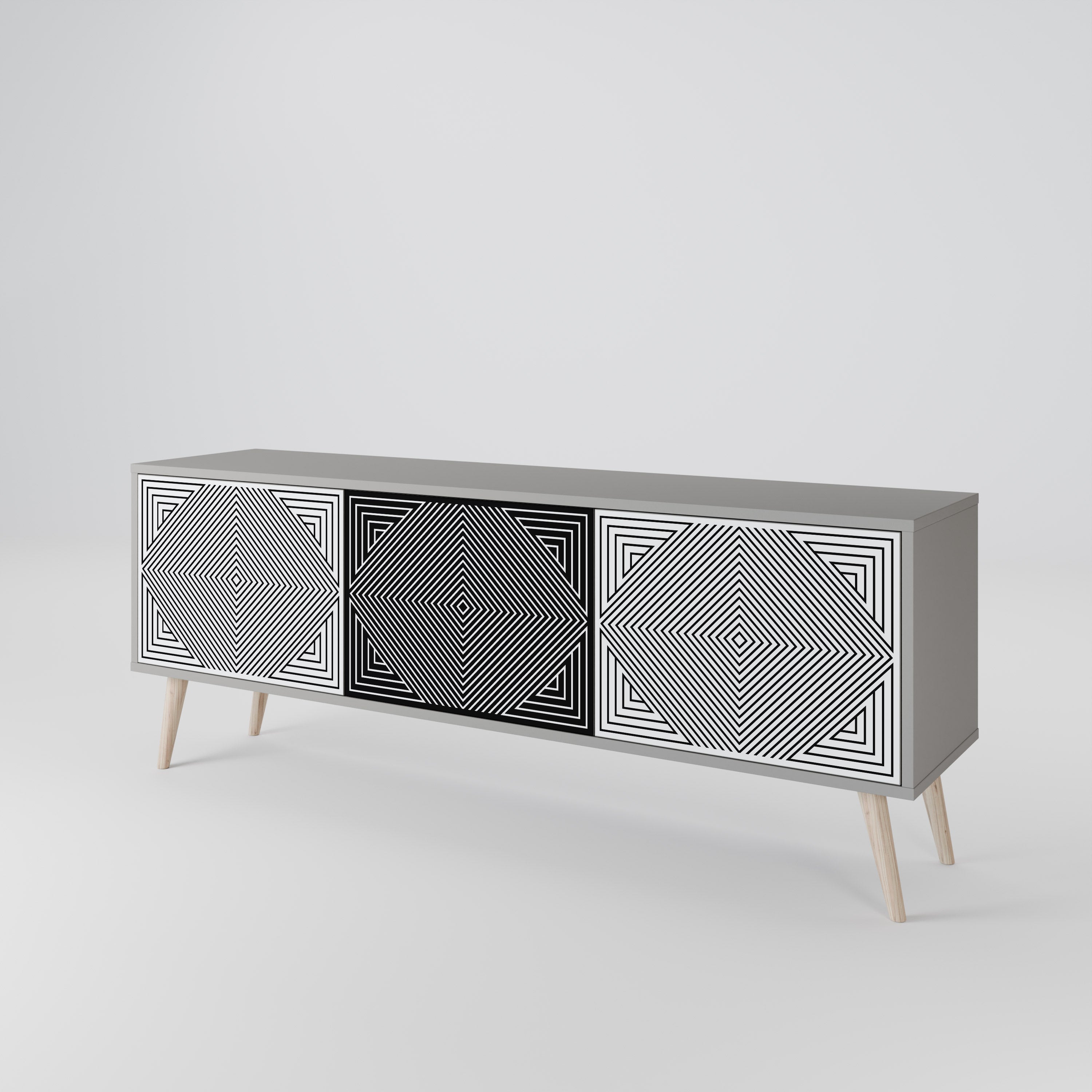 POLYGON ILLUSION 3-Door TV Stand in Grey Finish