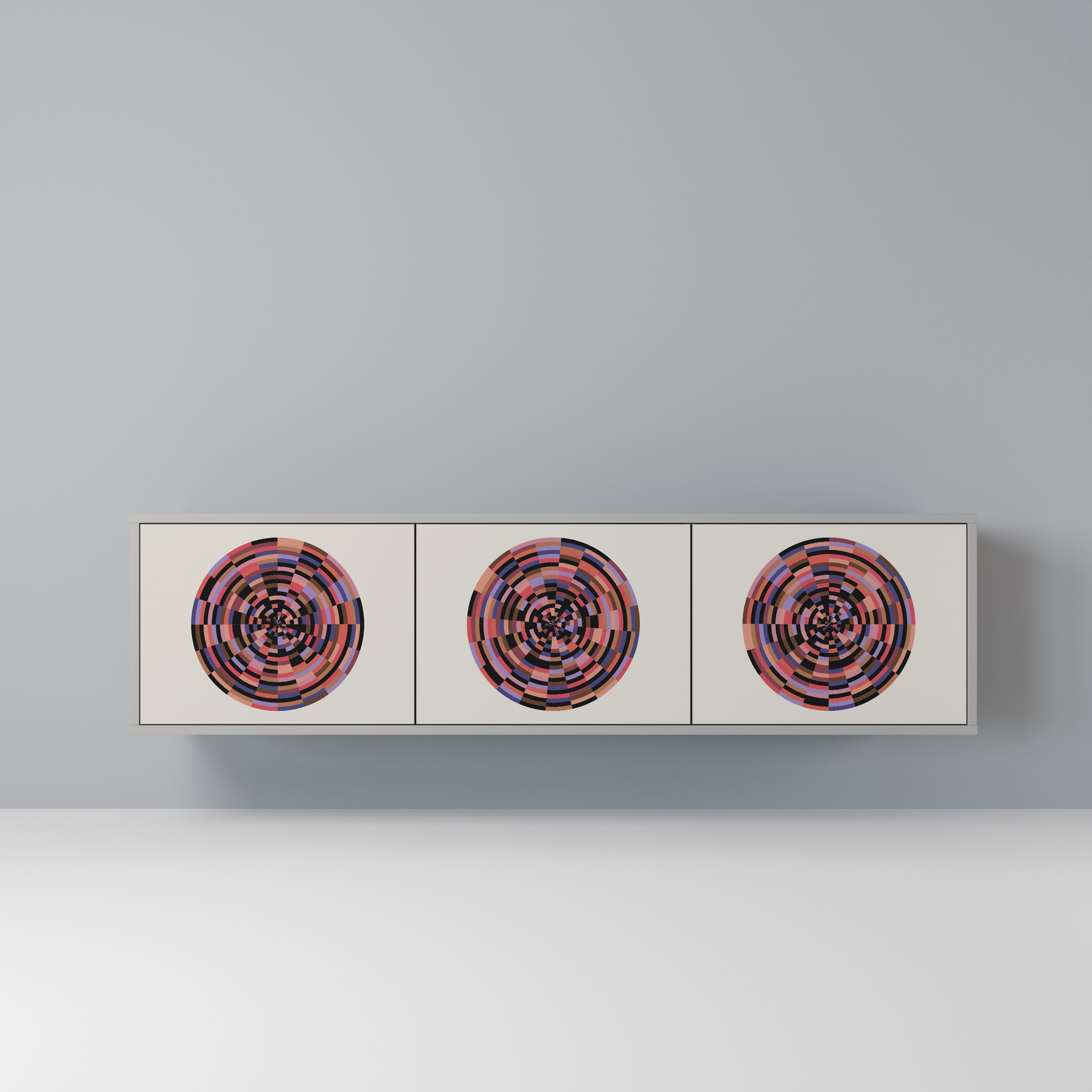 BROWN CIRCLES 3-Door TV Stand in Grey Finish