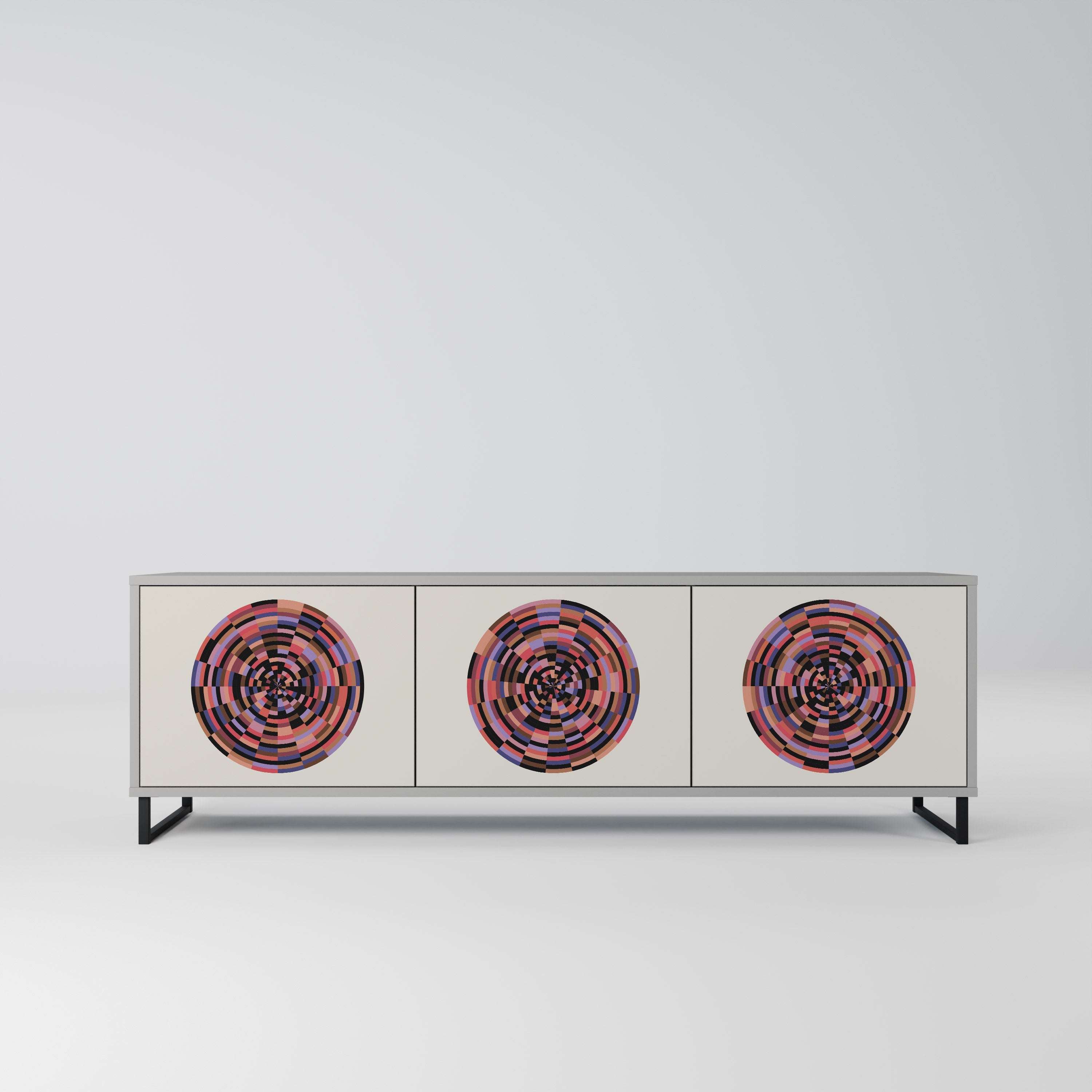 BROWN CIRCLES 3-Door TV Stand in Grey Finish