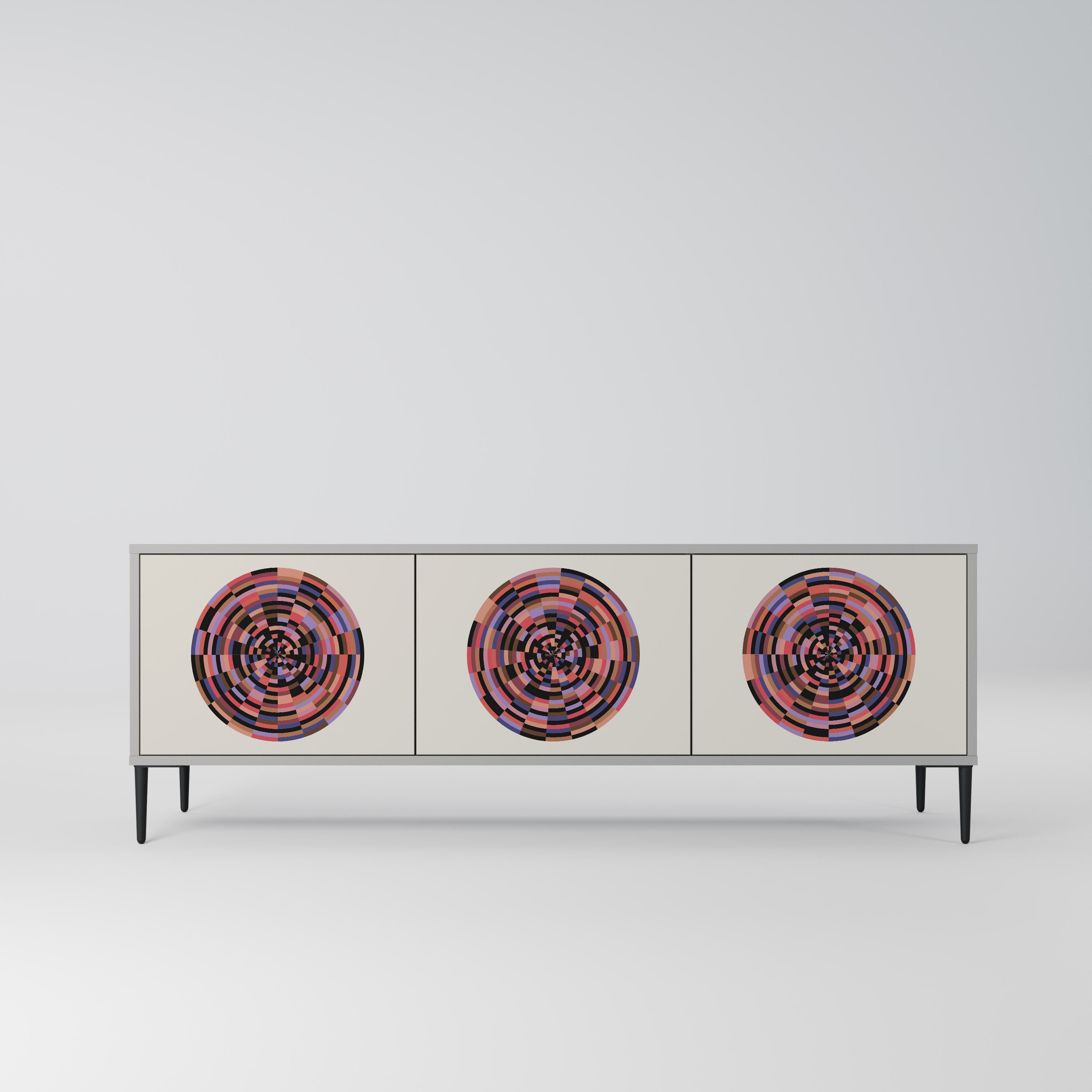 BROWN CIRCLES 3-Door TV Stand in Grey Finish