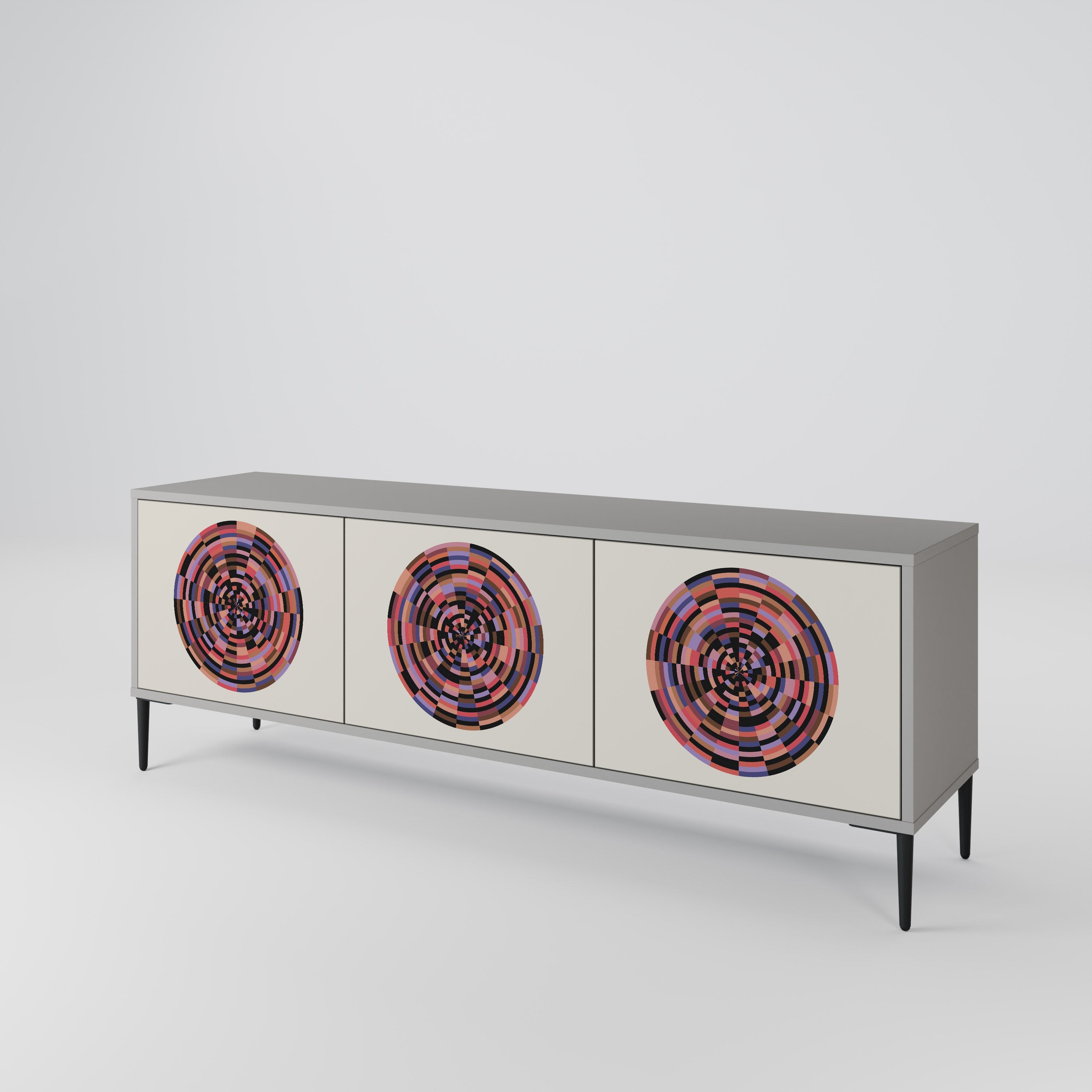 BROWN CIRCLES 3-Door TV Stand in Grey Finish